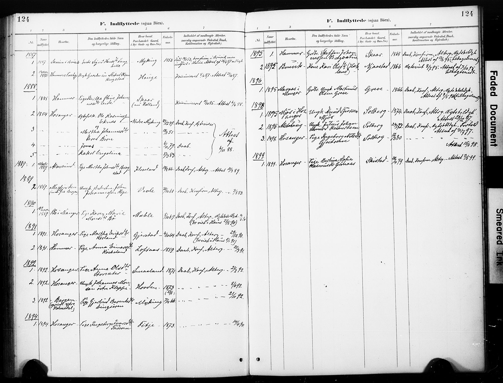 Haus sokneprestembete, AV/SAB-A-75601/H/Haa: Parish register (official) no. C 1, 1887-1899, p. 124