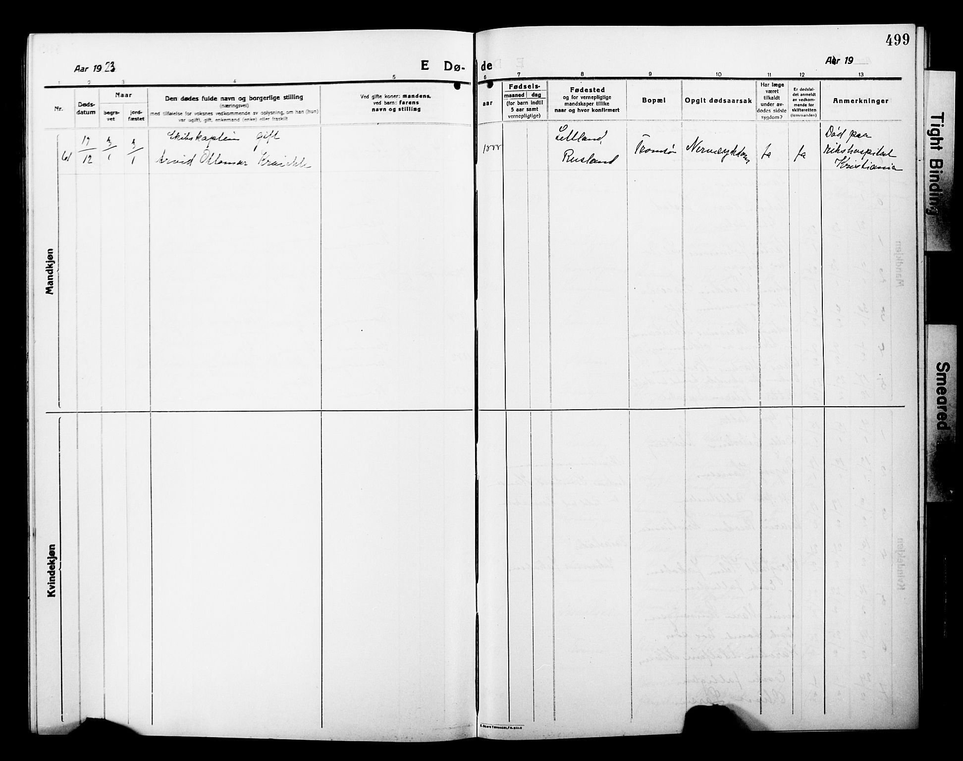 Tromsø sokneprestkontor/stiftsprosti/domprosti, SATØ/S-1343/G/Gb/L0009klokker: Parish register (copy) no. 9, 1915-1925, p. 499