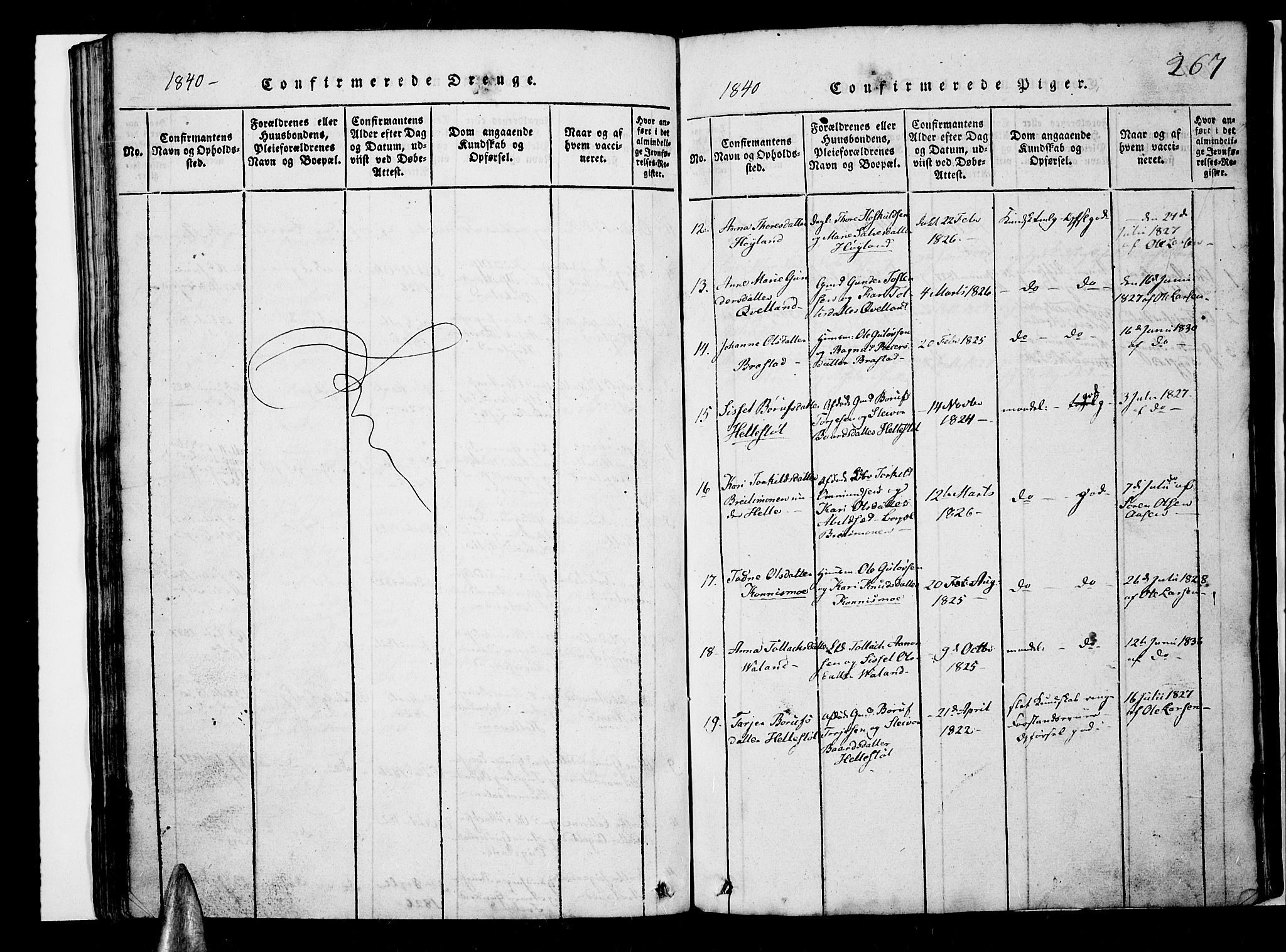 Nord-Audnedal sokneprestkontor, AV/SAK-1111-0032/F/Fb/Fba/L0001: Parish register (copy) no. B 1, 1815-1856, p. 267