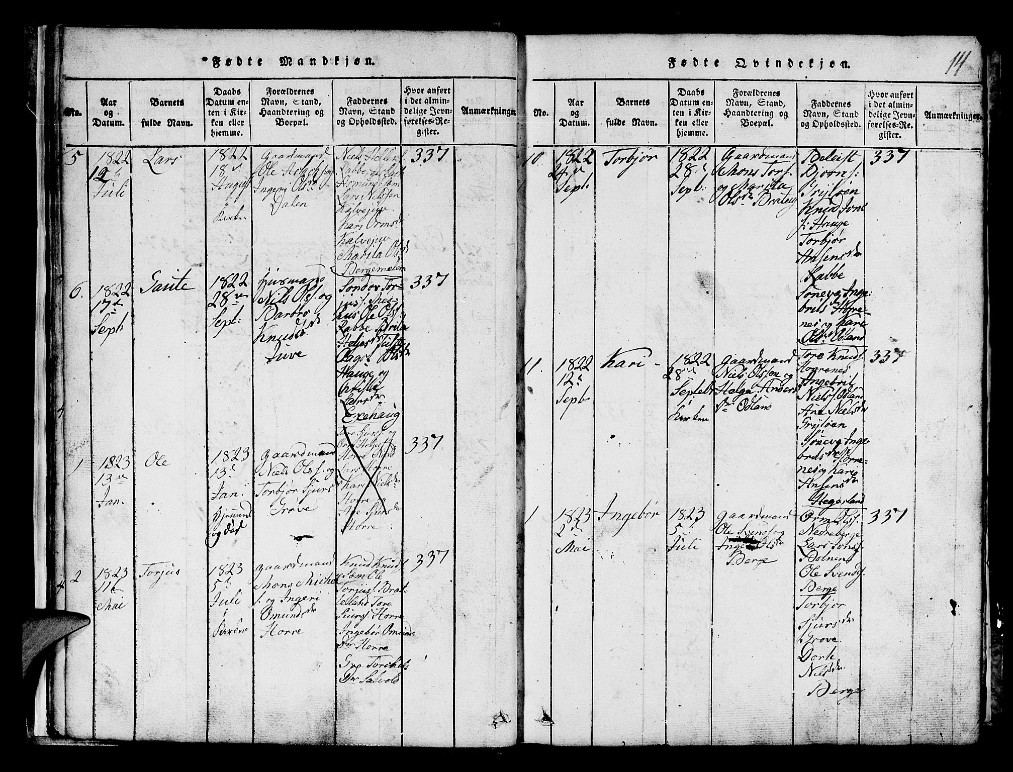 Røldal sokneprestembete, SAB/A-100247: Parish register (copy) no. A 1, 1817-1860, p. 14