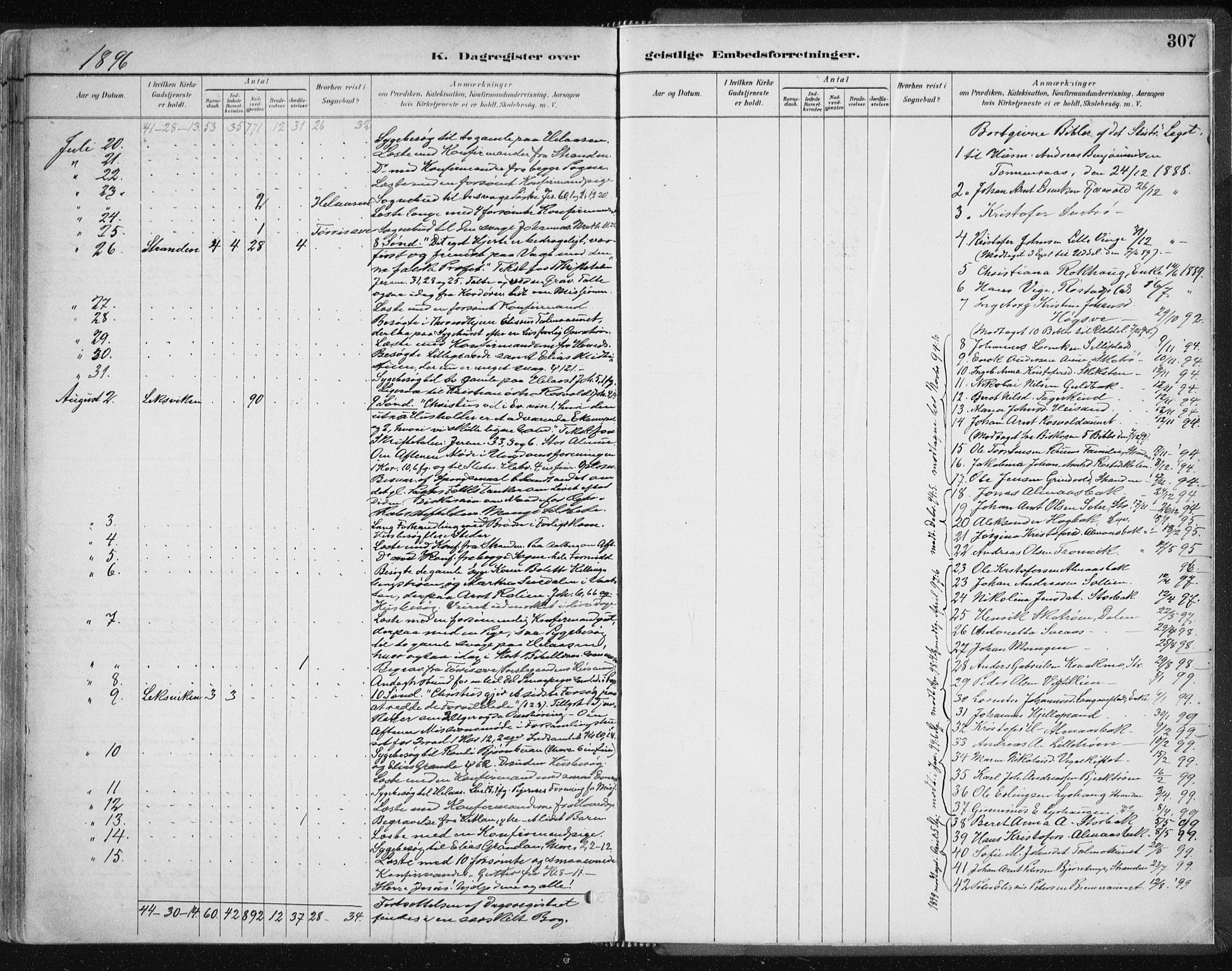 Ministerialprotokoller, klokkerbøker og fødselsregistre - Nord-Trøndelag, AV/SAT-A-1458/701/L0010: Parish register (official) no. 701A10, 1883-1899, p. 307