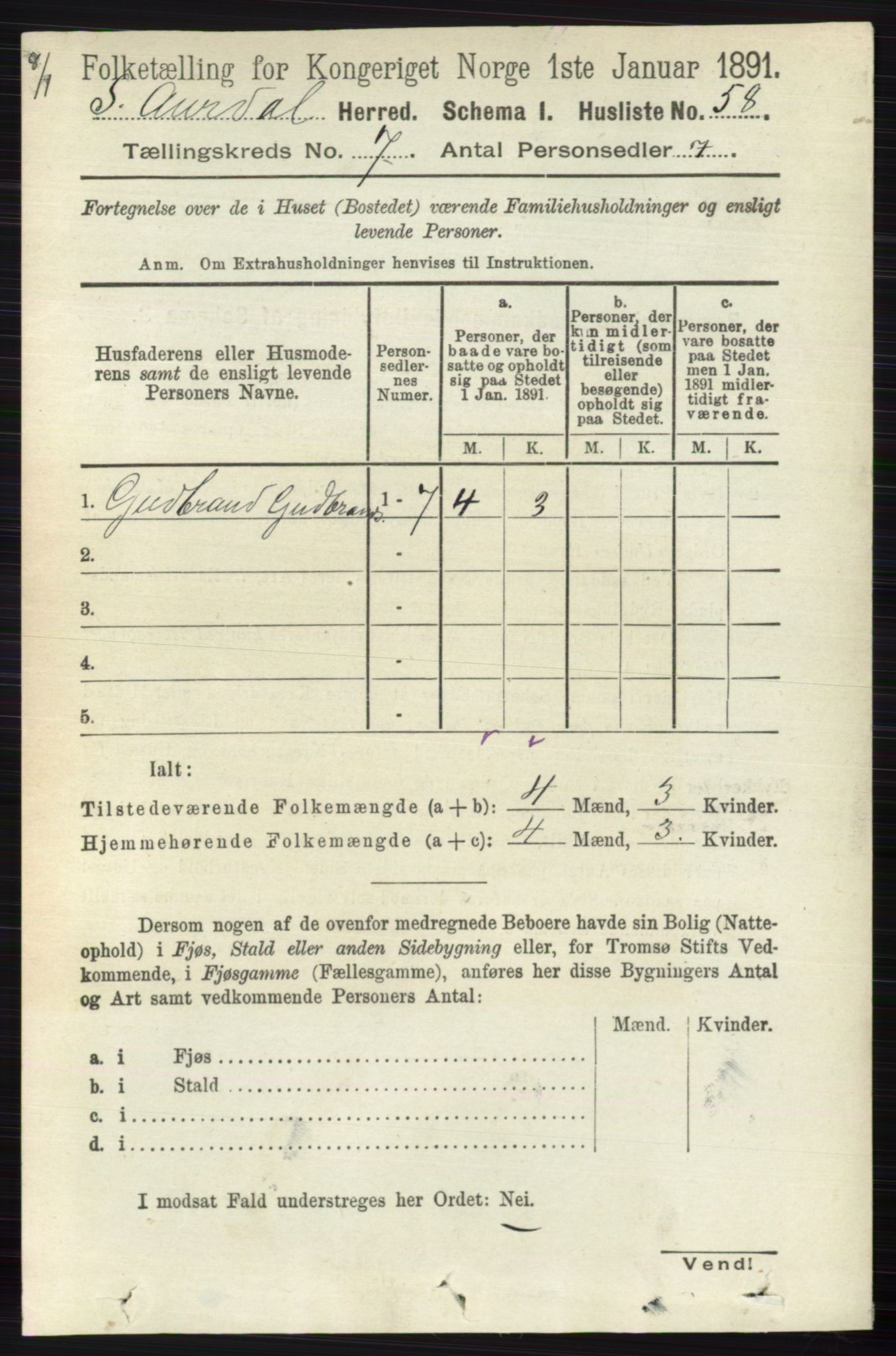 RA, 1891 census for 0540 Sør-Aurdal, 1891, p. 4395