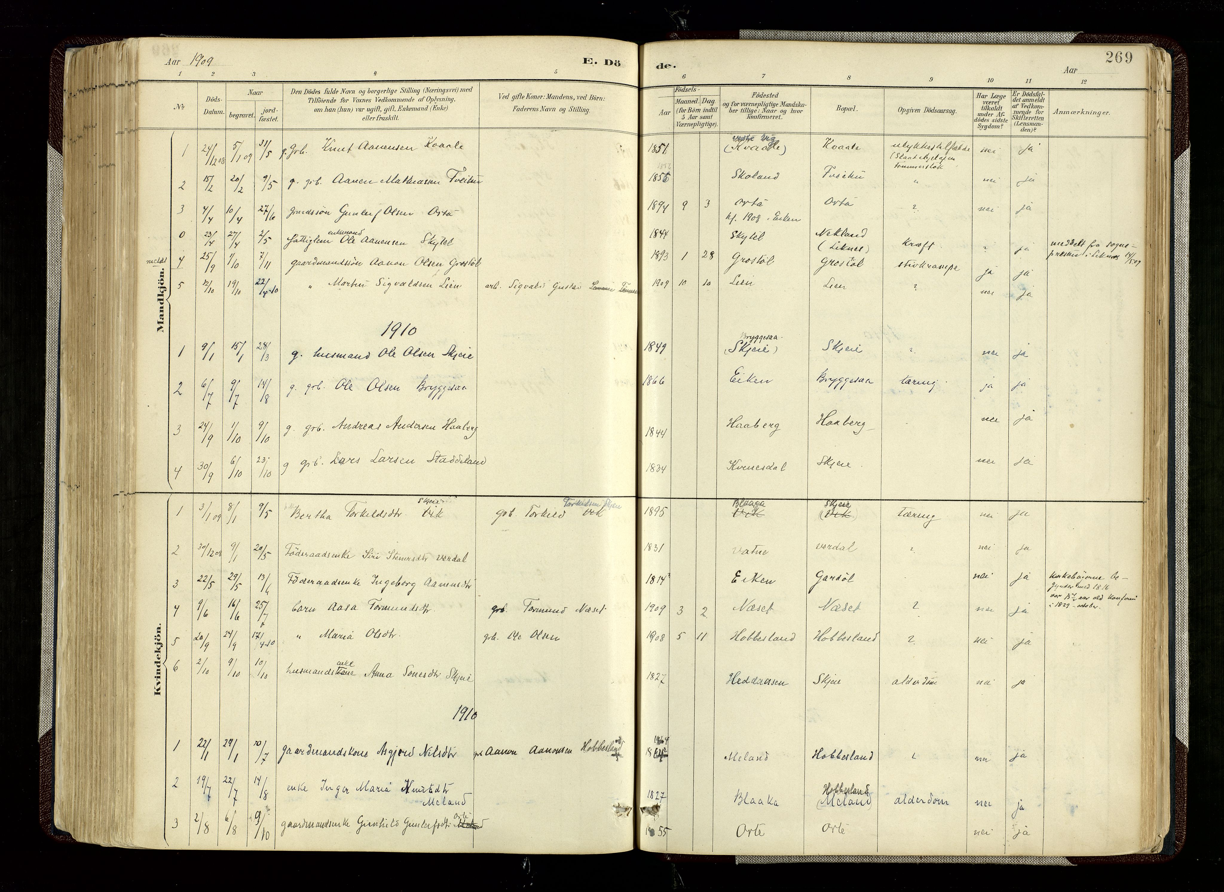 Hægebostad sokneprestkontor, SAK/1111-0024/F/Fa/Fab/L0004: Parish register (official) no. A 4, 1887-1929, p. 269