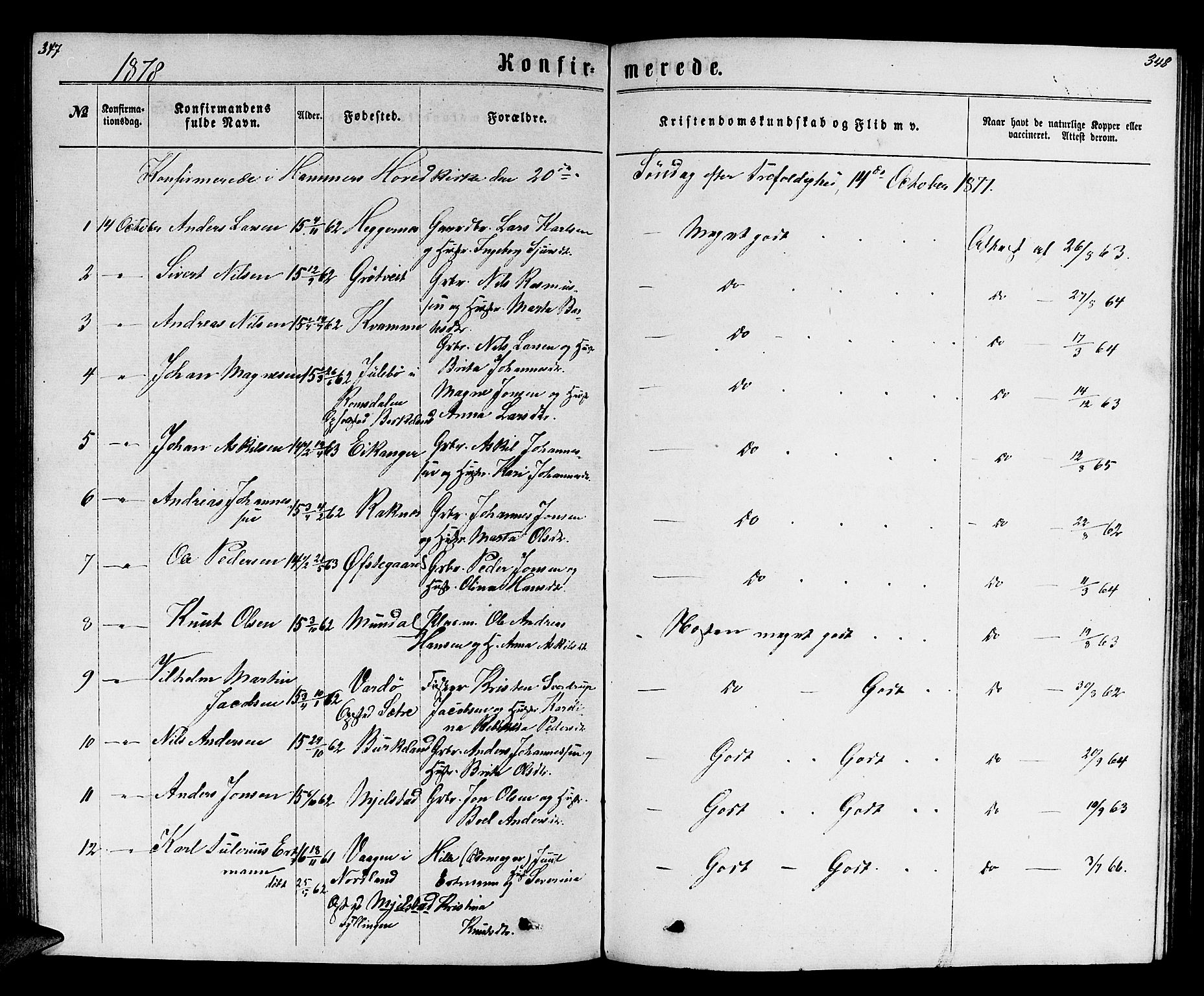 Hamre sokneprestembete, SAB/A-75501/H/Ha/Hab: Parish register (copy) no. B 2, 1863-1880, p. 347-348