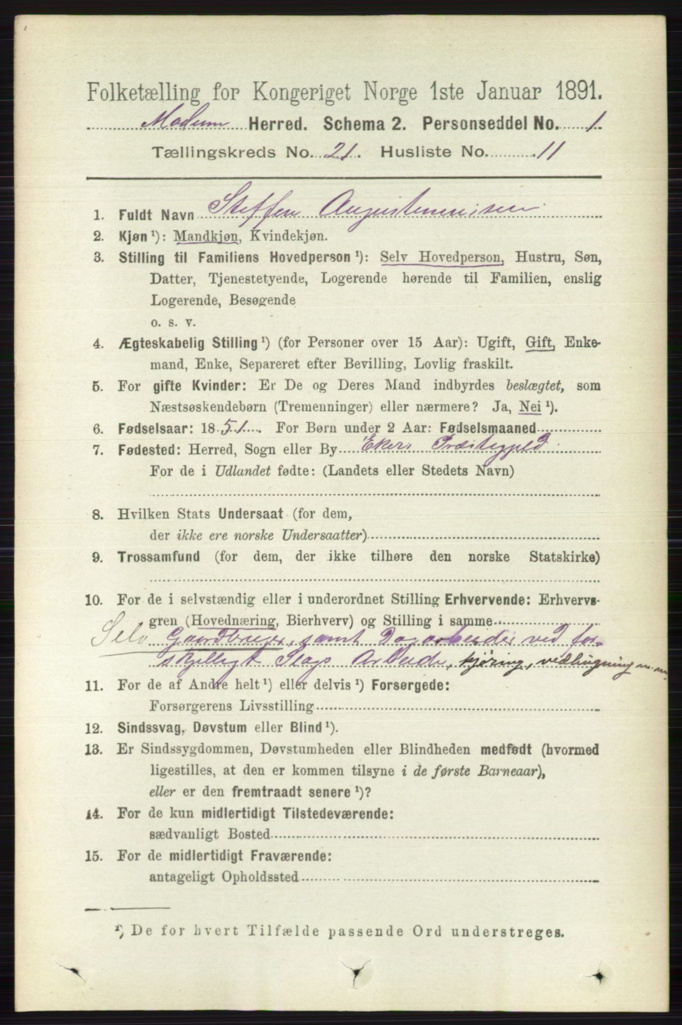 RA, 1891 census for 0623 Modum, 1891, p. 8162