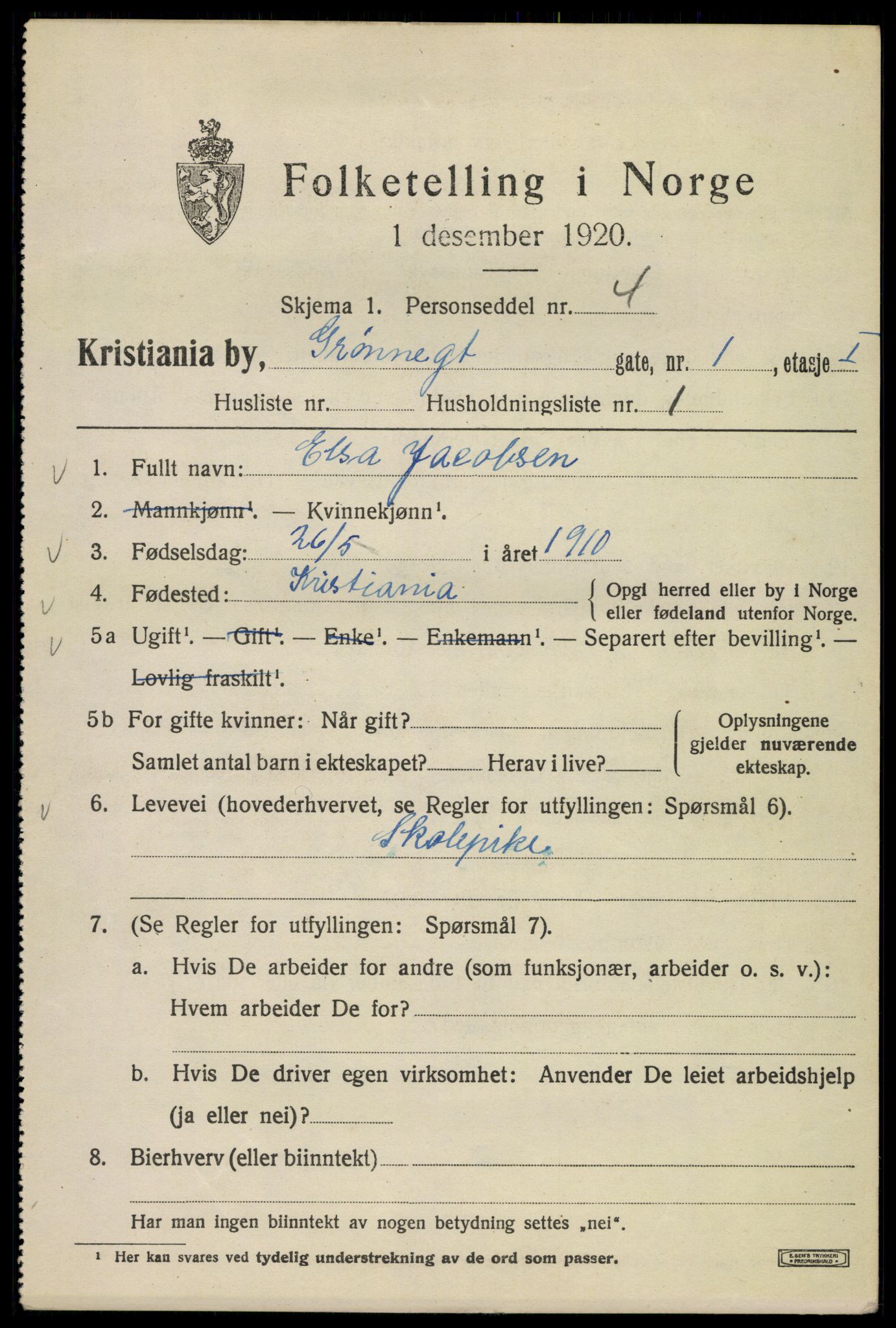 SAO, 1920 census for Kristiania, 1920, p. 258391