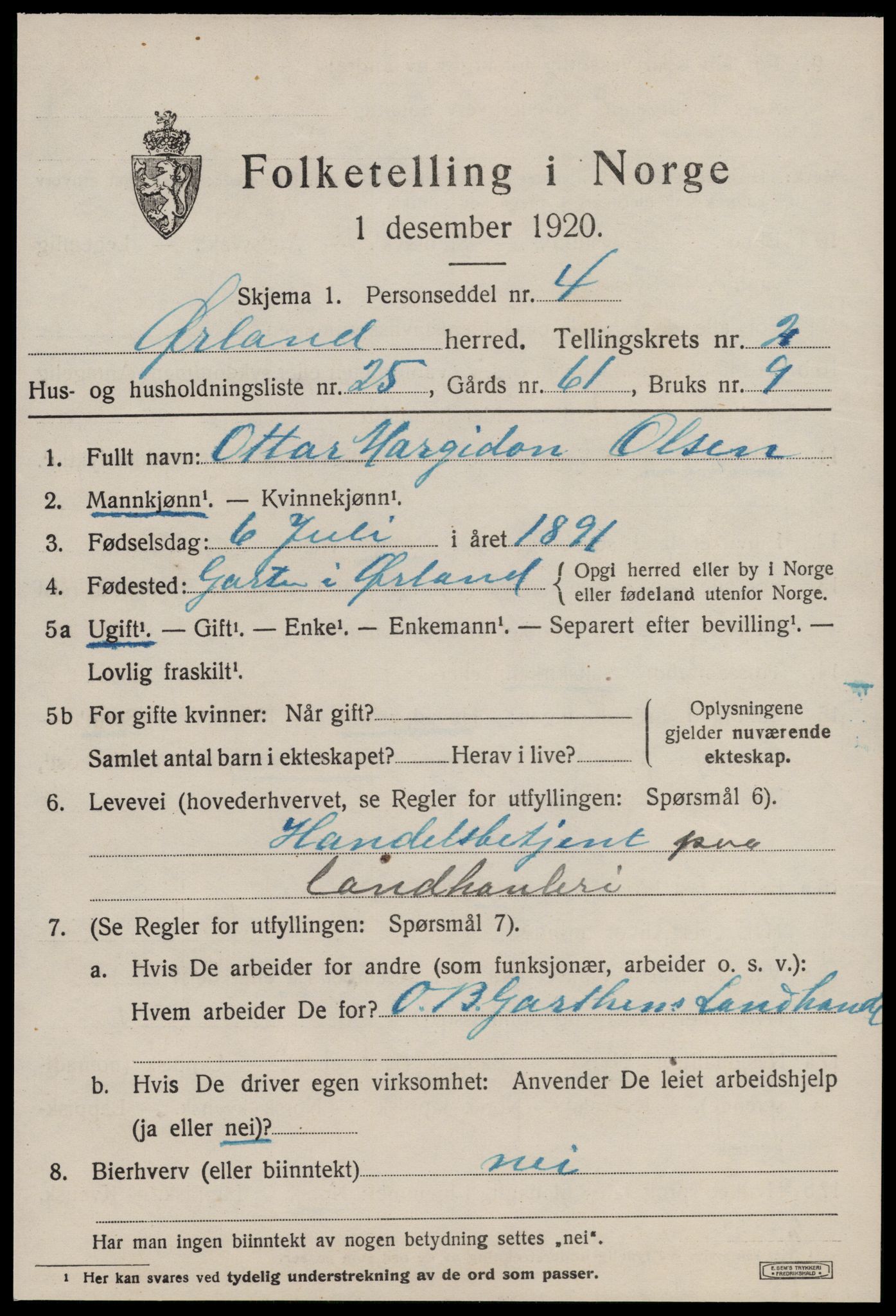 SAT, 1920 census for Ørland, 1920, p. 2469