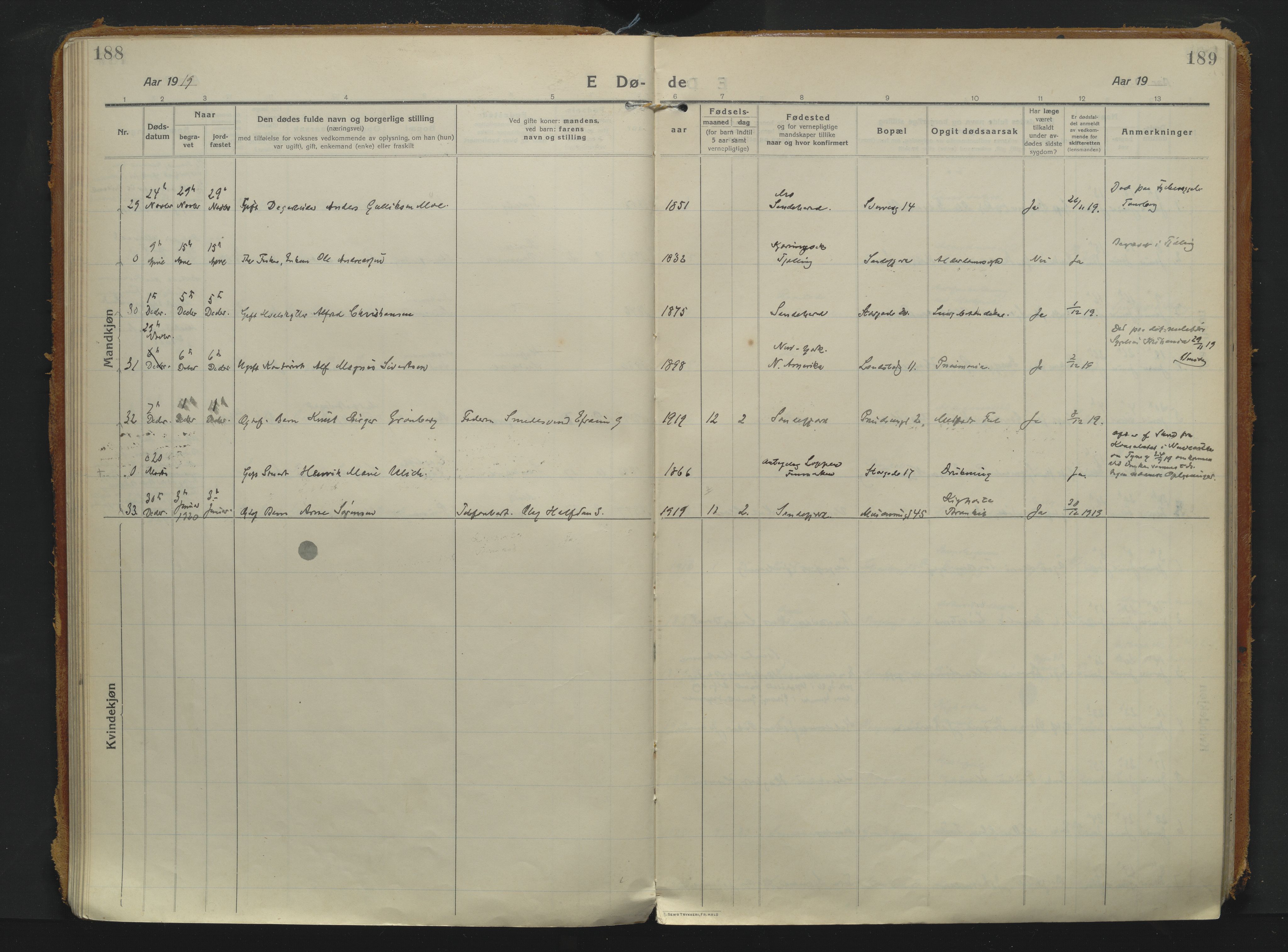Sandefjord kirkebøker, SAKO/A-315/F/Fa/L0008: Parish register (official) no. 8, 1916-1926, p. 188-189