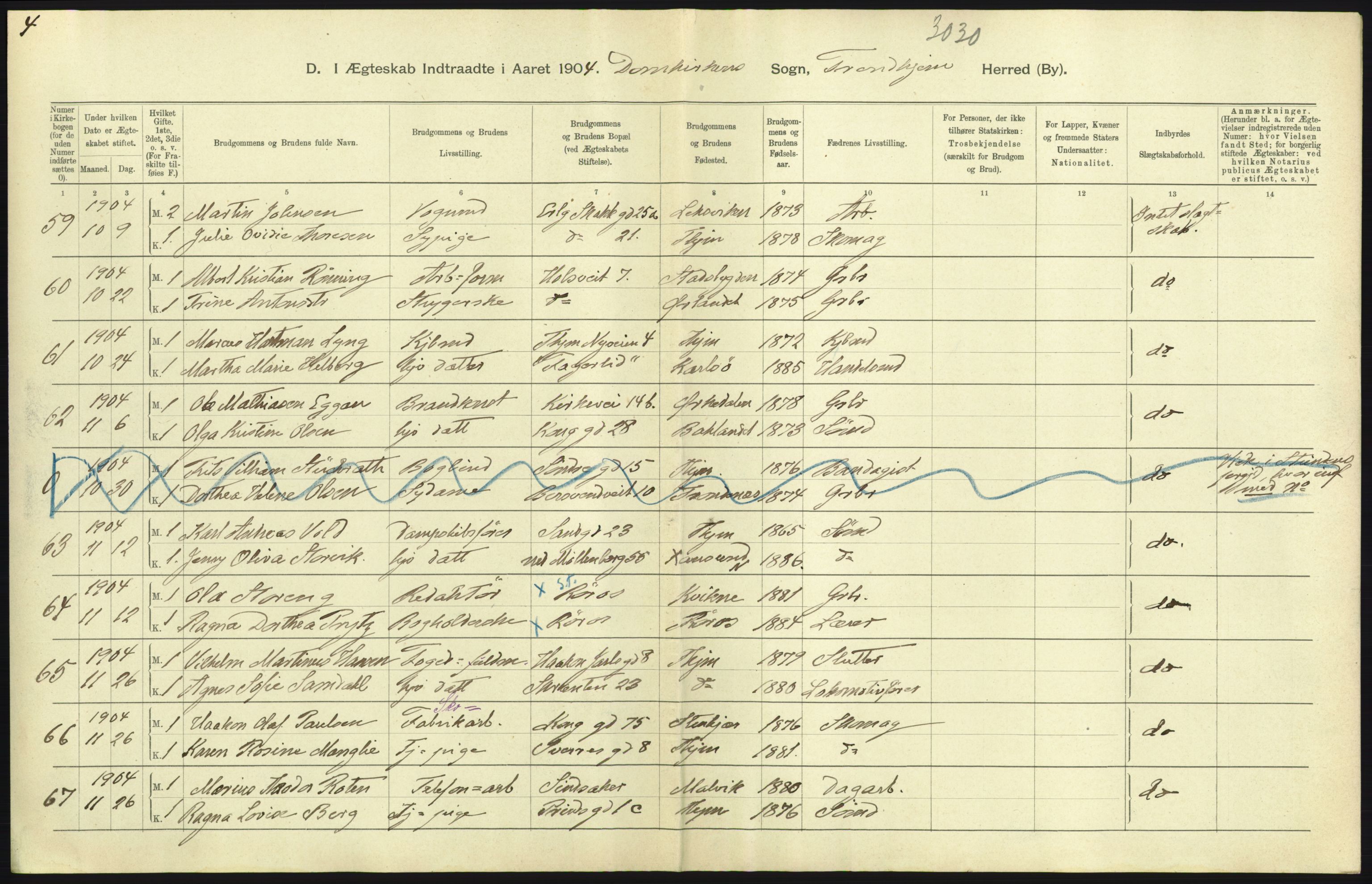 Statistisk sentralbyrå, Sosiodemografiske emner, Befolkning, AV/RA-S-2228/D/Df/Dfa/Dfab/L0018: Trondhjem: Fødte, gifte, døde., 1904, p. 153