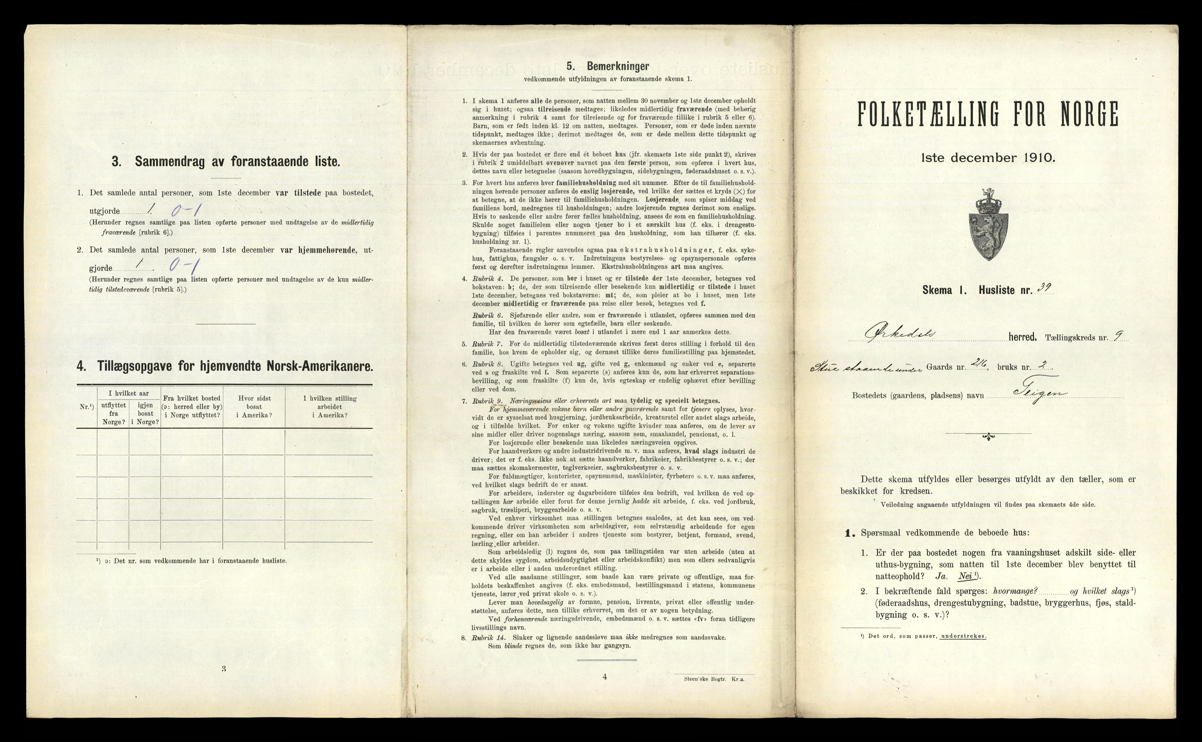 RA, 1910 census for Orkdal, 1910, p. 2009