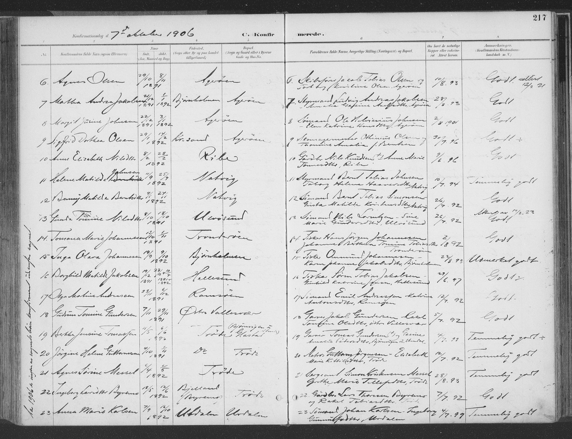 Høvåg sokneprestkontor, AV/SAK-1111-0025/F/Fa/L0006: Parish register (official) no. A 6, 1894-1923, p. 217