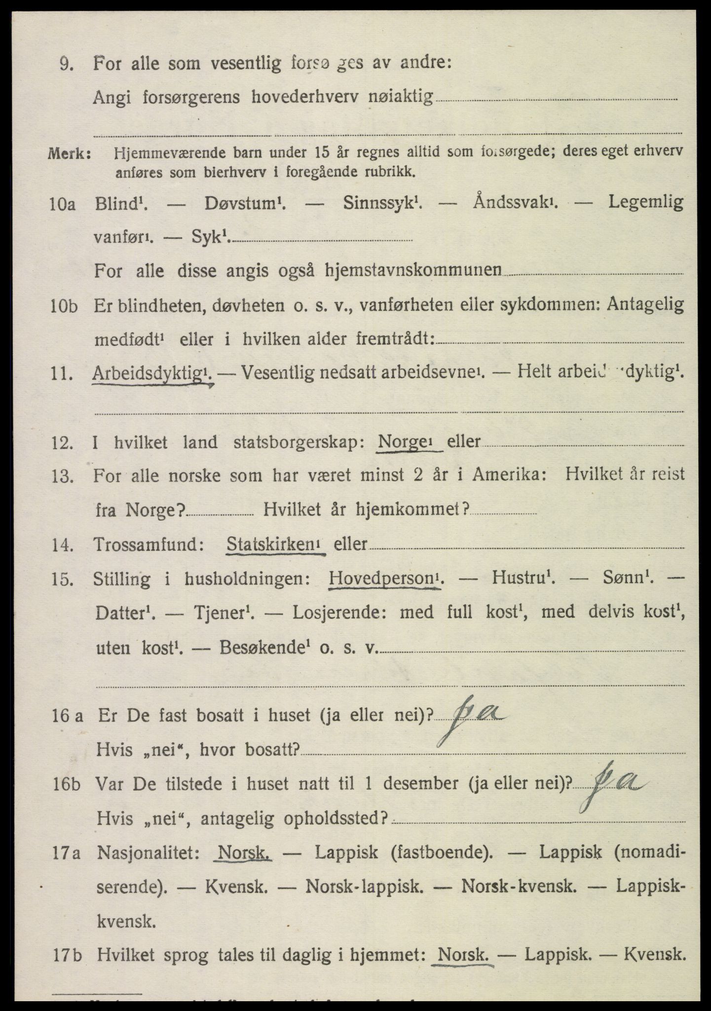 SAT, 1920 census for Kvam, 1920, p. 2544