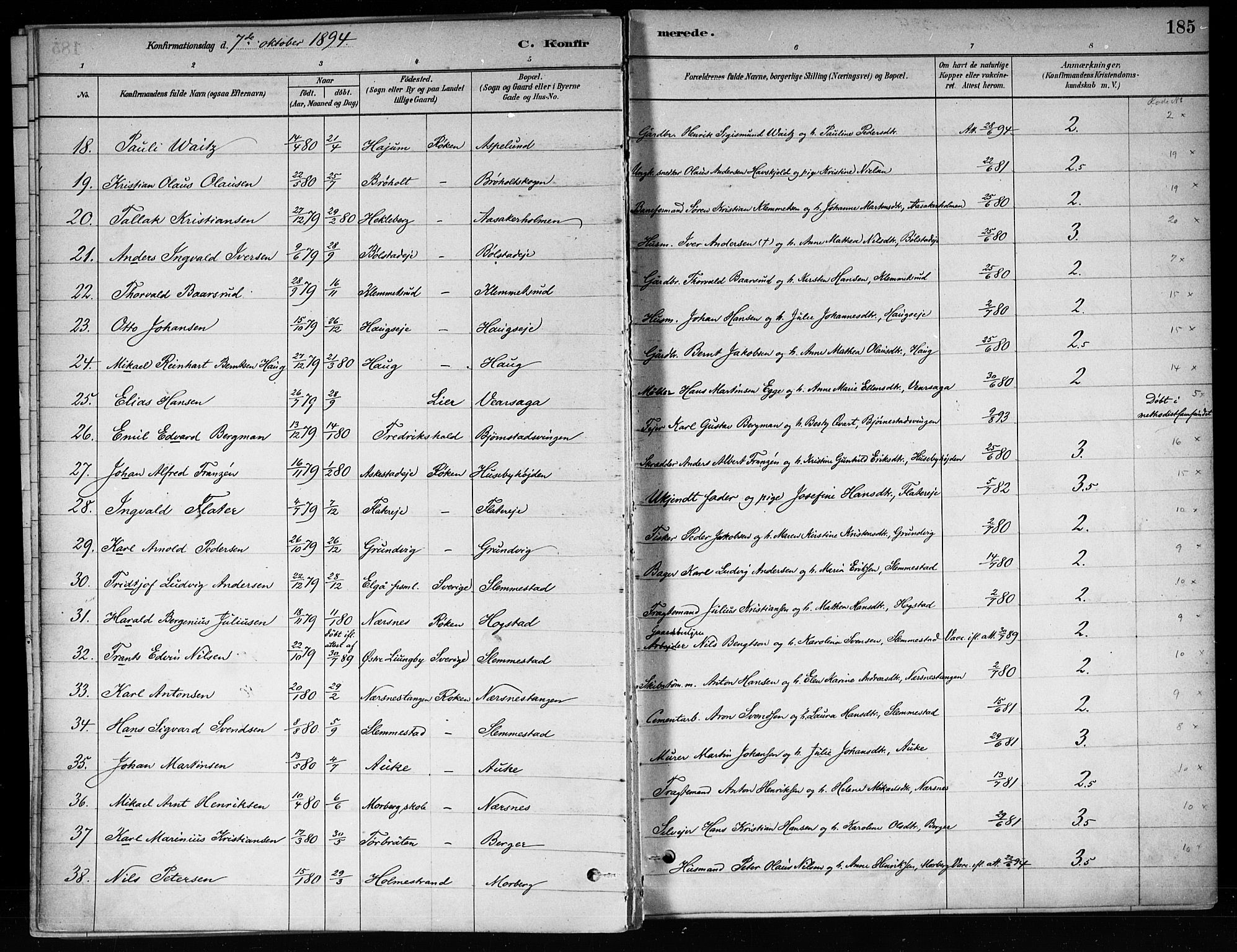 Røyken kirkebøker, SAKO/A-241/F/Fa/L0008: Parish register (official) no. 8, 1880-1897, p. 185