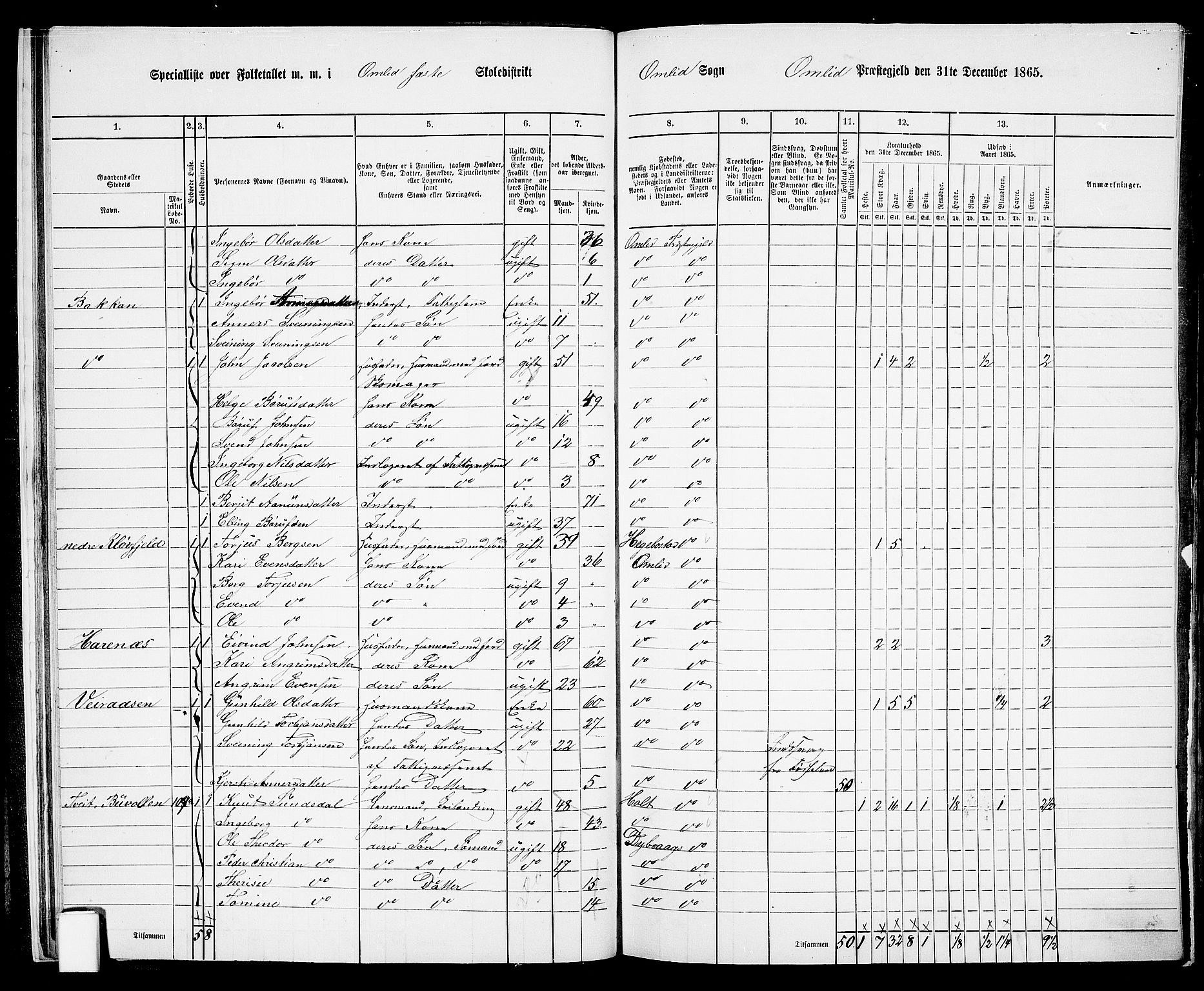 RA, 1865 census for Åmli, 1865, p. 18