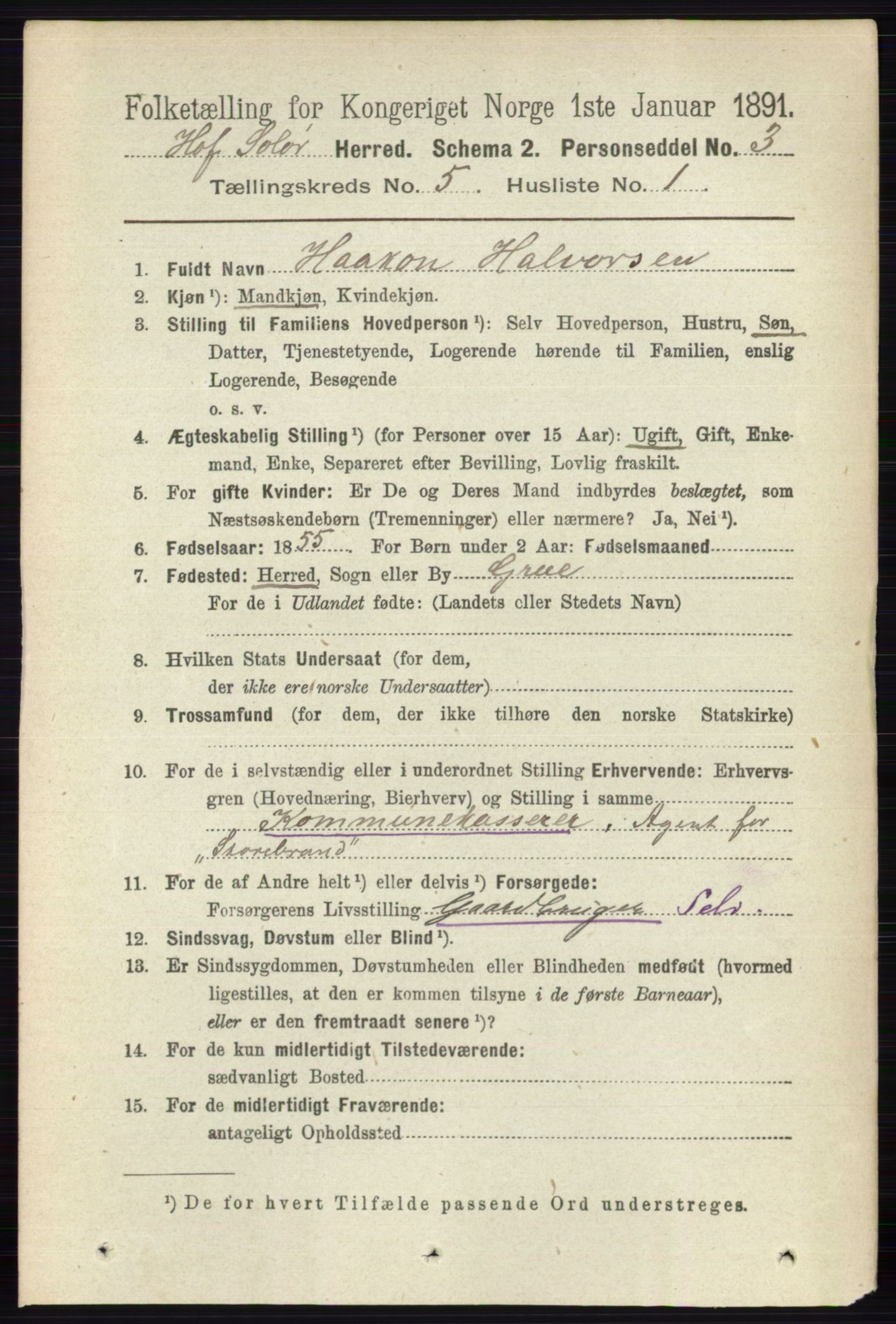 RA, 1891 census for 0424 Hof, 1891, p. 1883