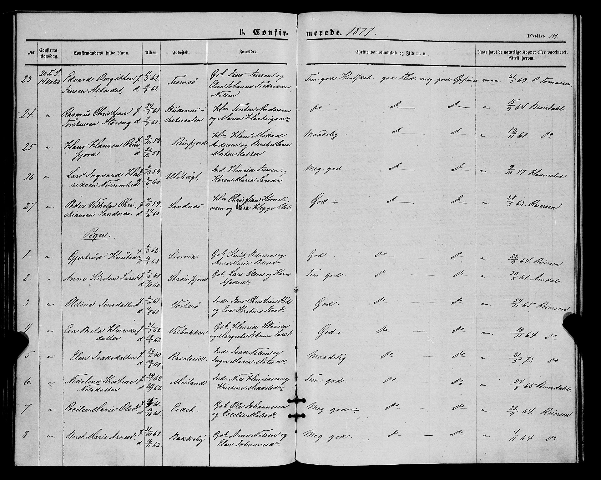 Skjervøy sokneprestkontor, AV/SATØ-S-1300/H/Ha/Haa/L0008kirke: Parish register (official) no. 8, 1871-1877, p. 111