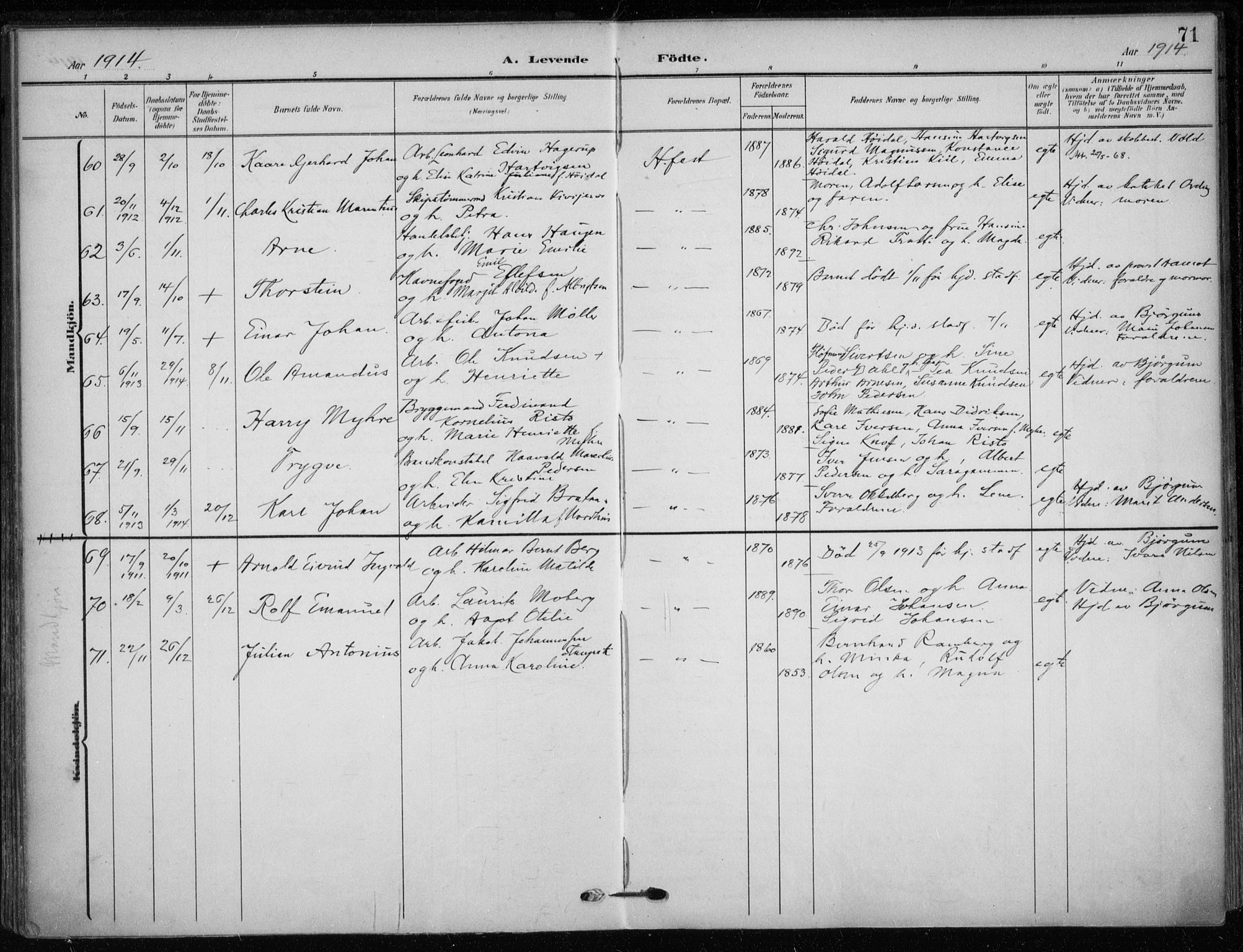 Hammerfest sokneprestkontor, SATØ/S-1347/H/Ha/L0014.kirke: Parish register (official) no. 14, 1906-1916, p. 71