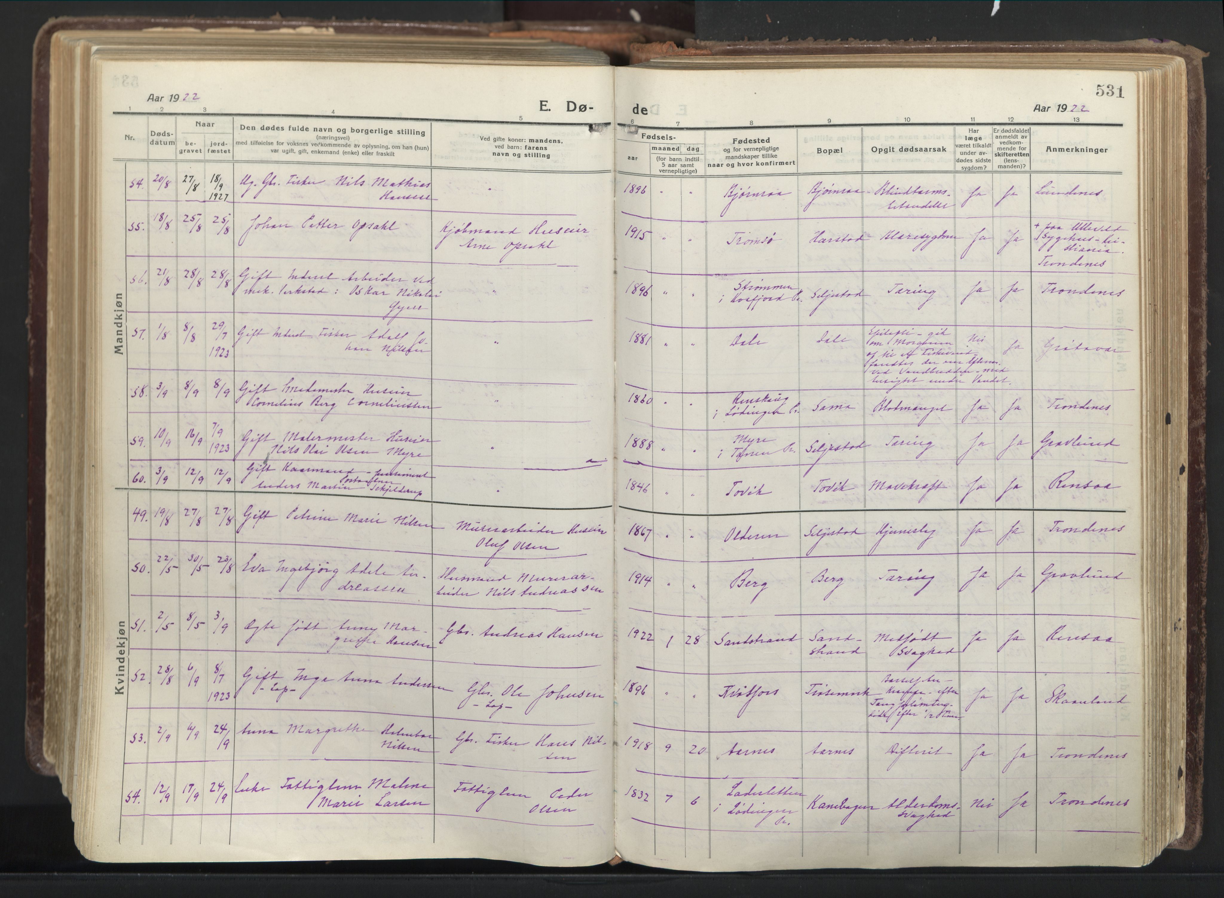 Trondenes sokneprestkontor, AV/SATØ-S-1319/H/Ha/L0019kirke: Parish register (official) no. 19, 1919-1928, p. 531