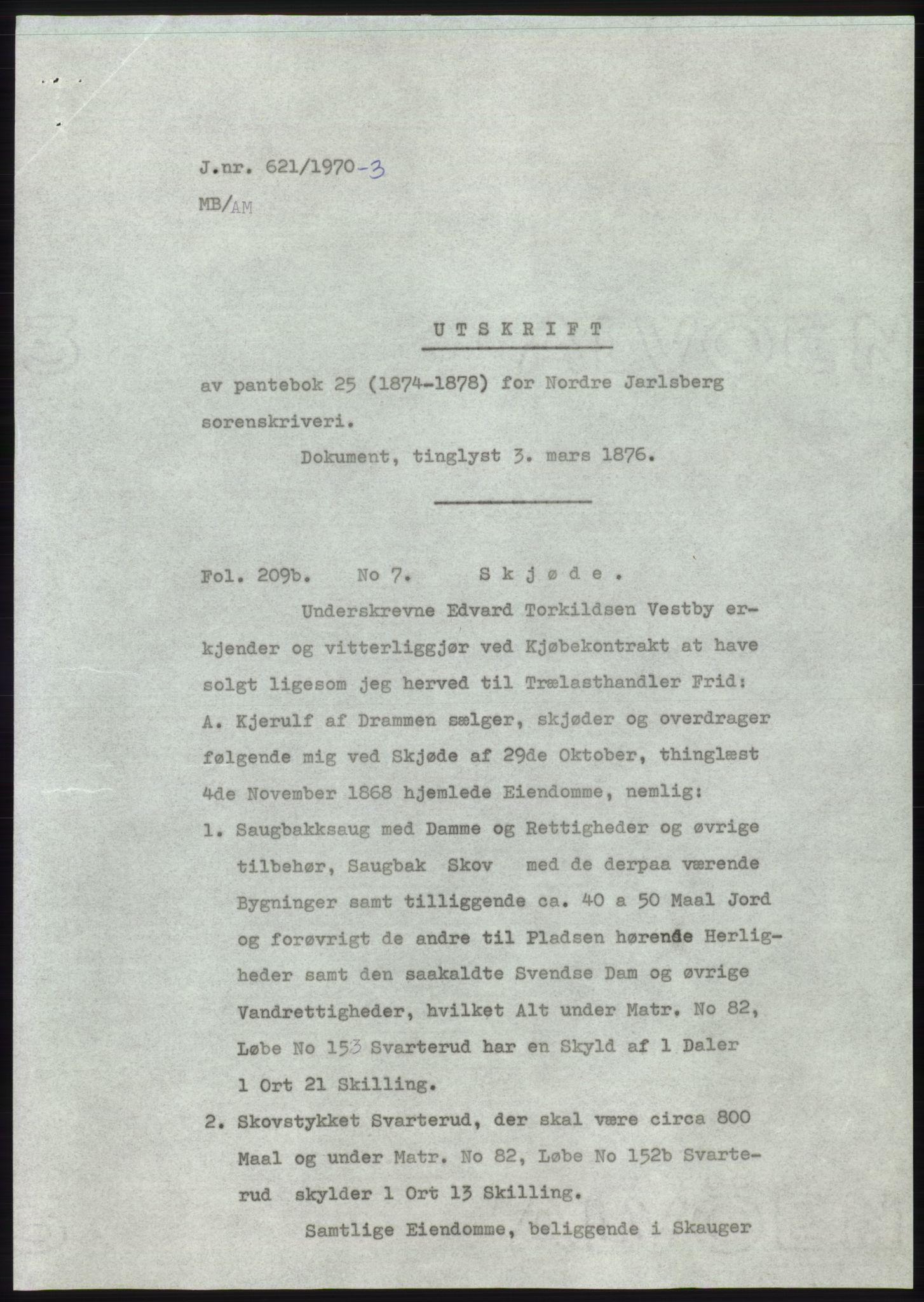 Statsarkivet i Kongsberg, AV/SAKO-A-0001/E/Ee/L0053: Avskrifter, SAO jnr. 605/1970 - 1177/1970, 1970, p. 20