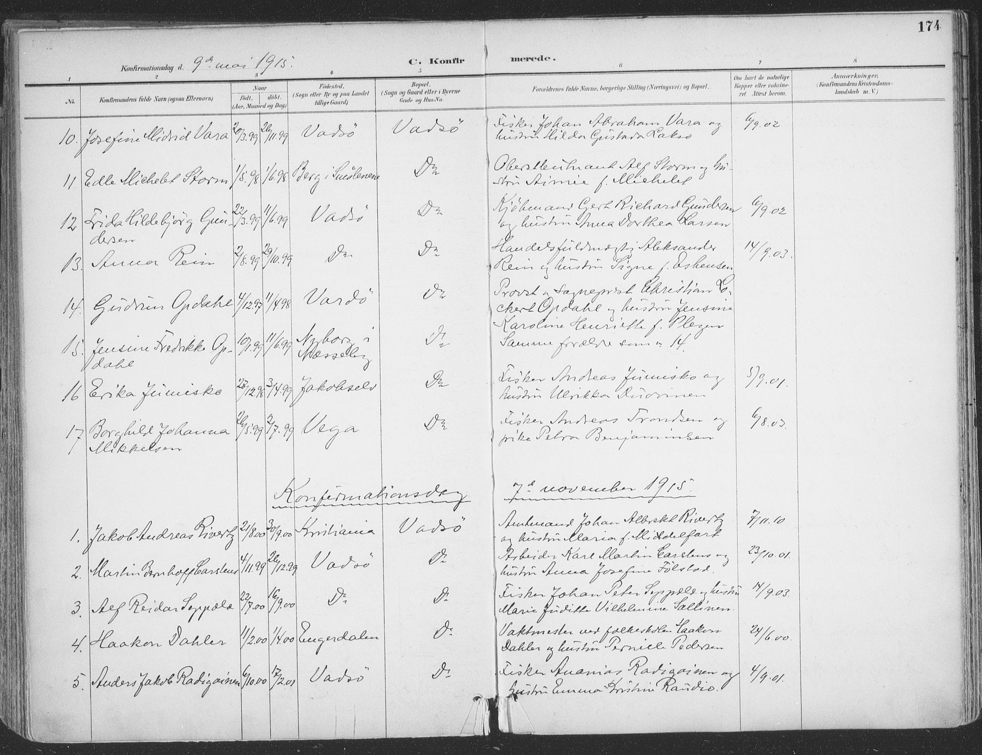 Vadsø sokneprestkontor, SATØ/S-1325/H/Ha/L0007kirke: Parish register (official) no. 7, 1896-1916, p. 174