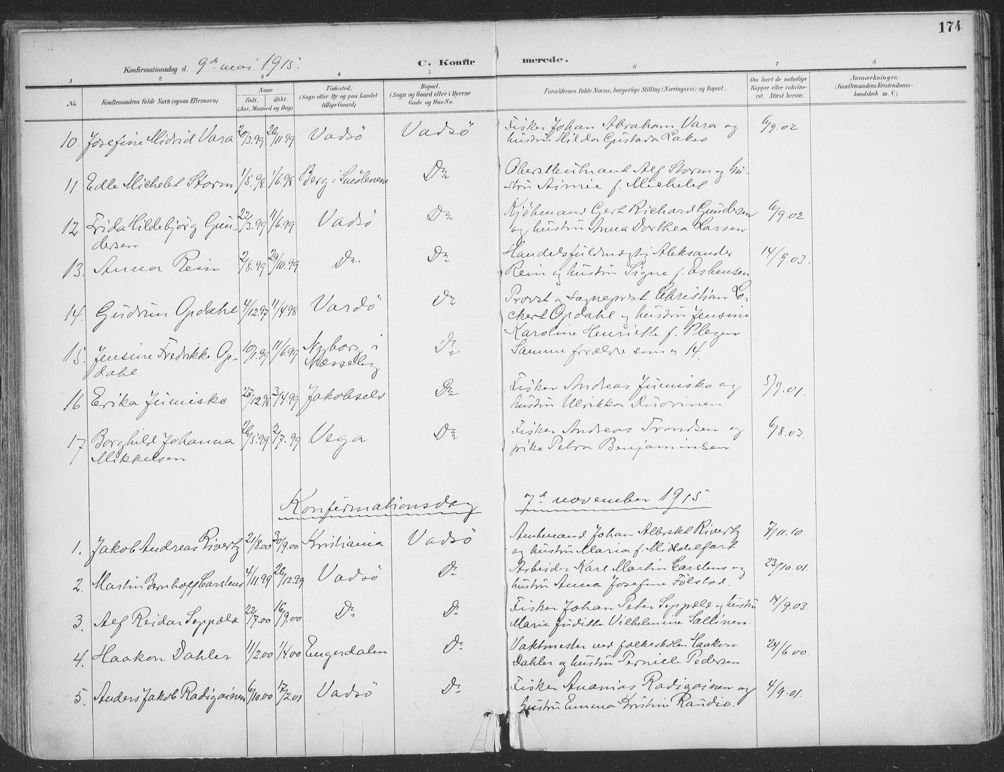 Vadsø sokneprestkontor, AV/SATØ-S-1325/H/Ha/L0007kirke: Parish register (official) no. 7, 1896-1916, p. 174