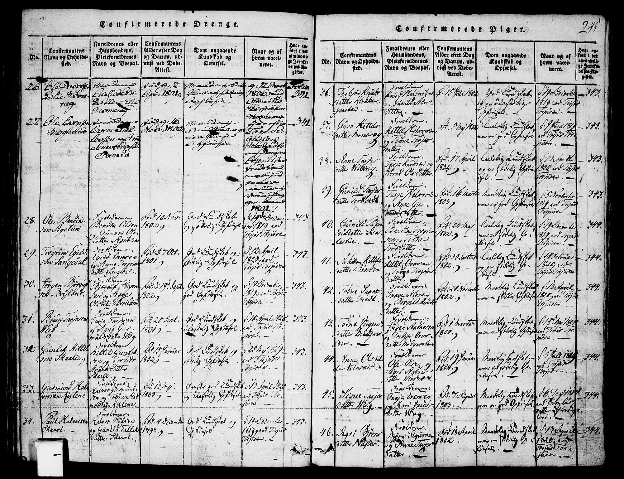 Fyresdal kirkebøker, SAKO/A-263/F/Fa/L0003: Parish register (official) no. I 3, 1815-1840, p. 245