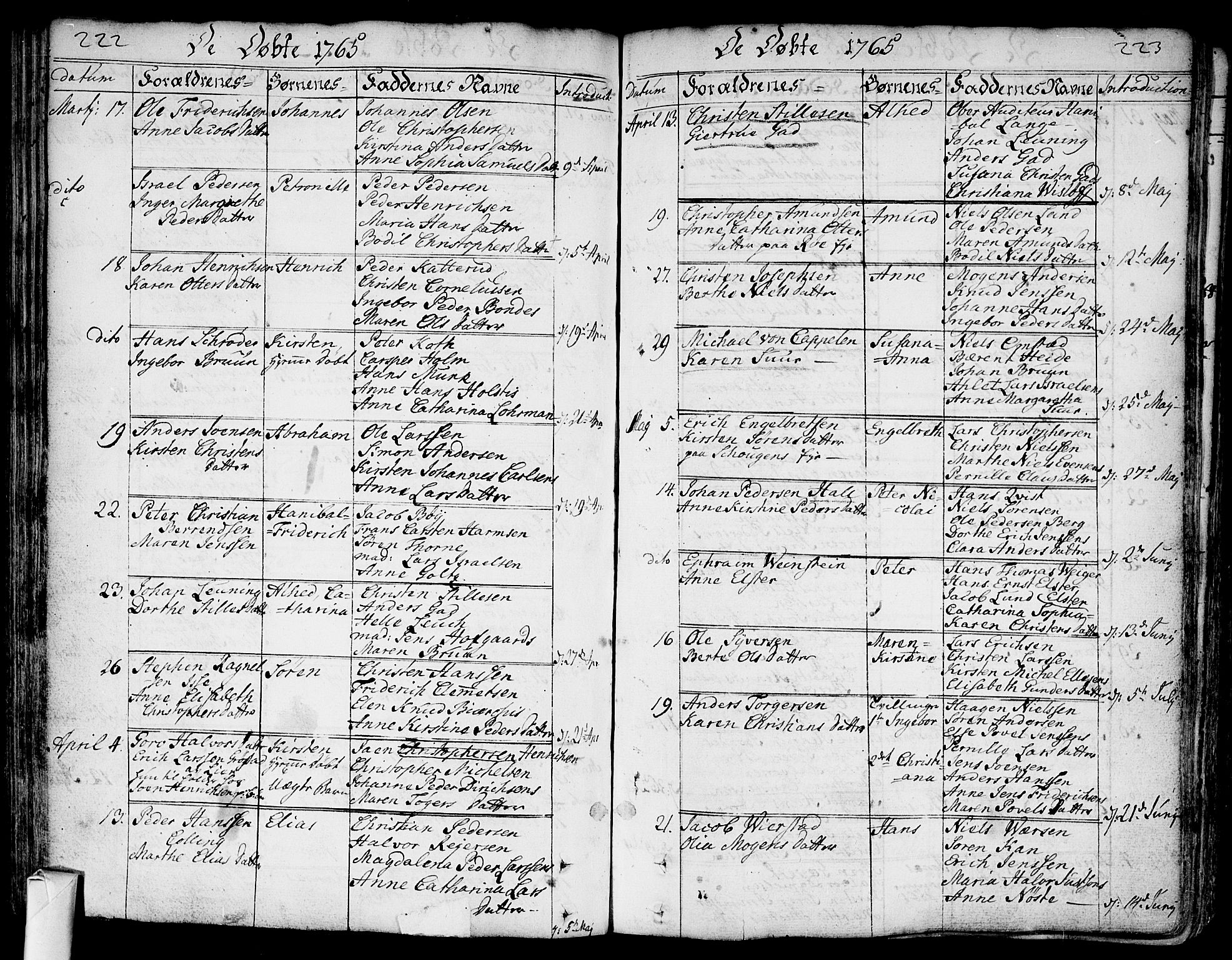 Bragernes kirkebøker, AV/SAKO-A-6/F/Fa/L0005: Parish register (official) no. I 5, 1759-1781, p. 222-223