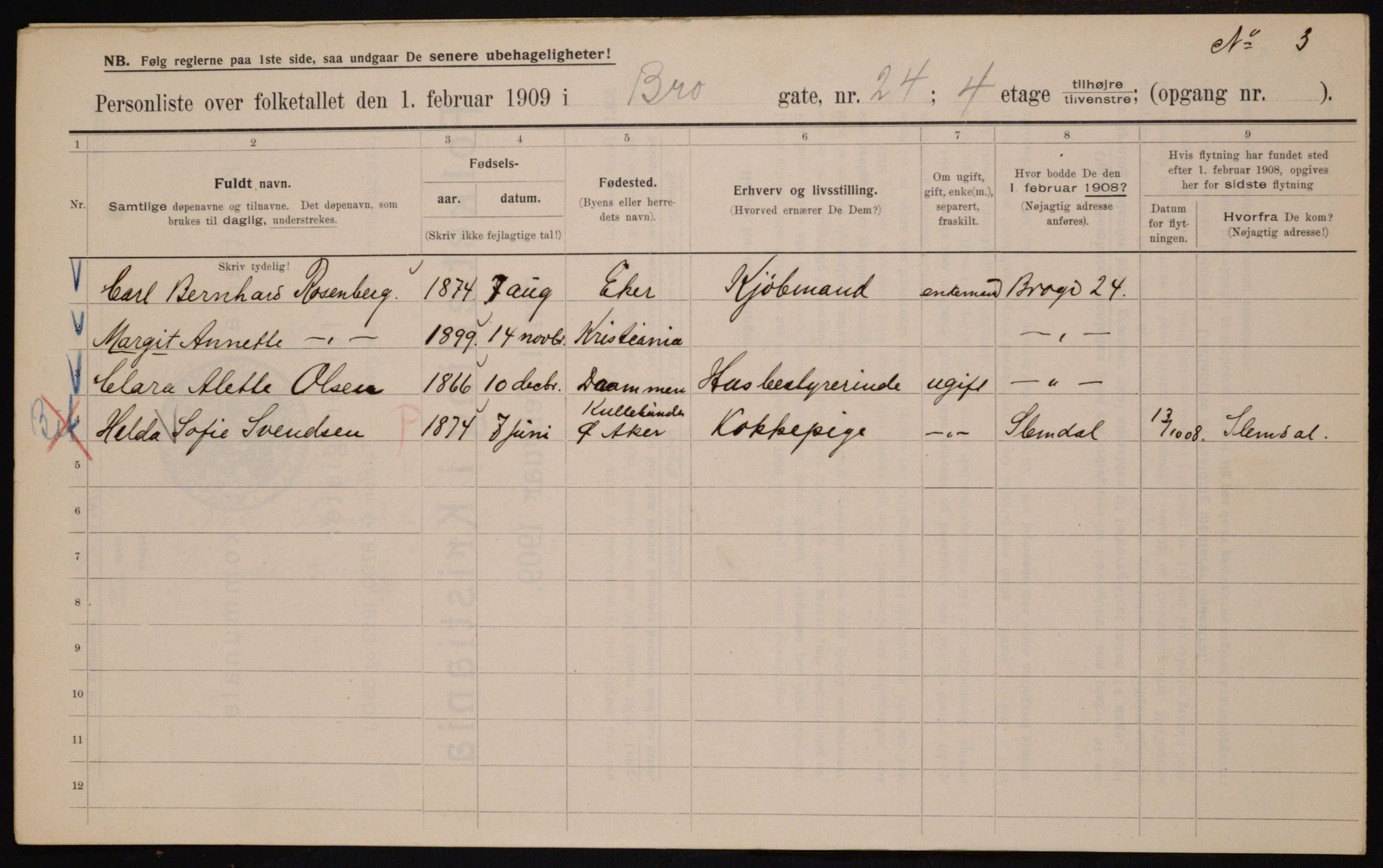 OBA, Municipal Census 1909 for Kristiania, 1909, p. 9303