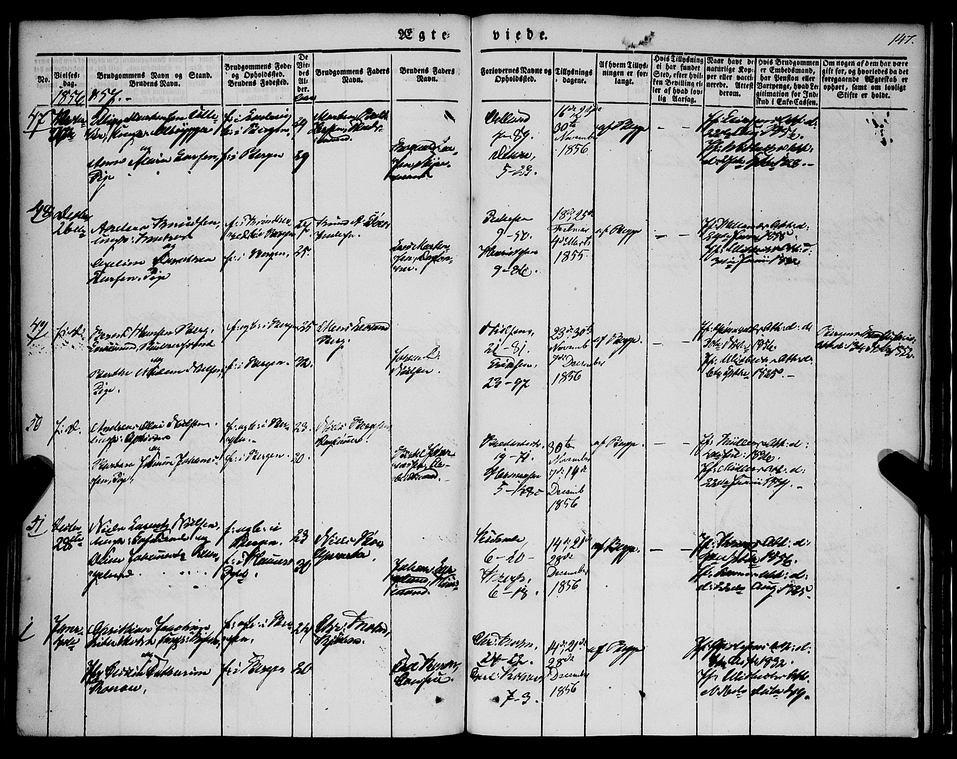 Nykirken Sokneprestembete, AV/SAB-A-77101/H/Haa/L0031: Parish register (official) no. D 1, 1834-1861, p. 147