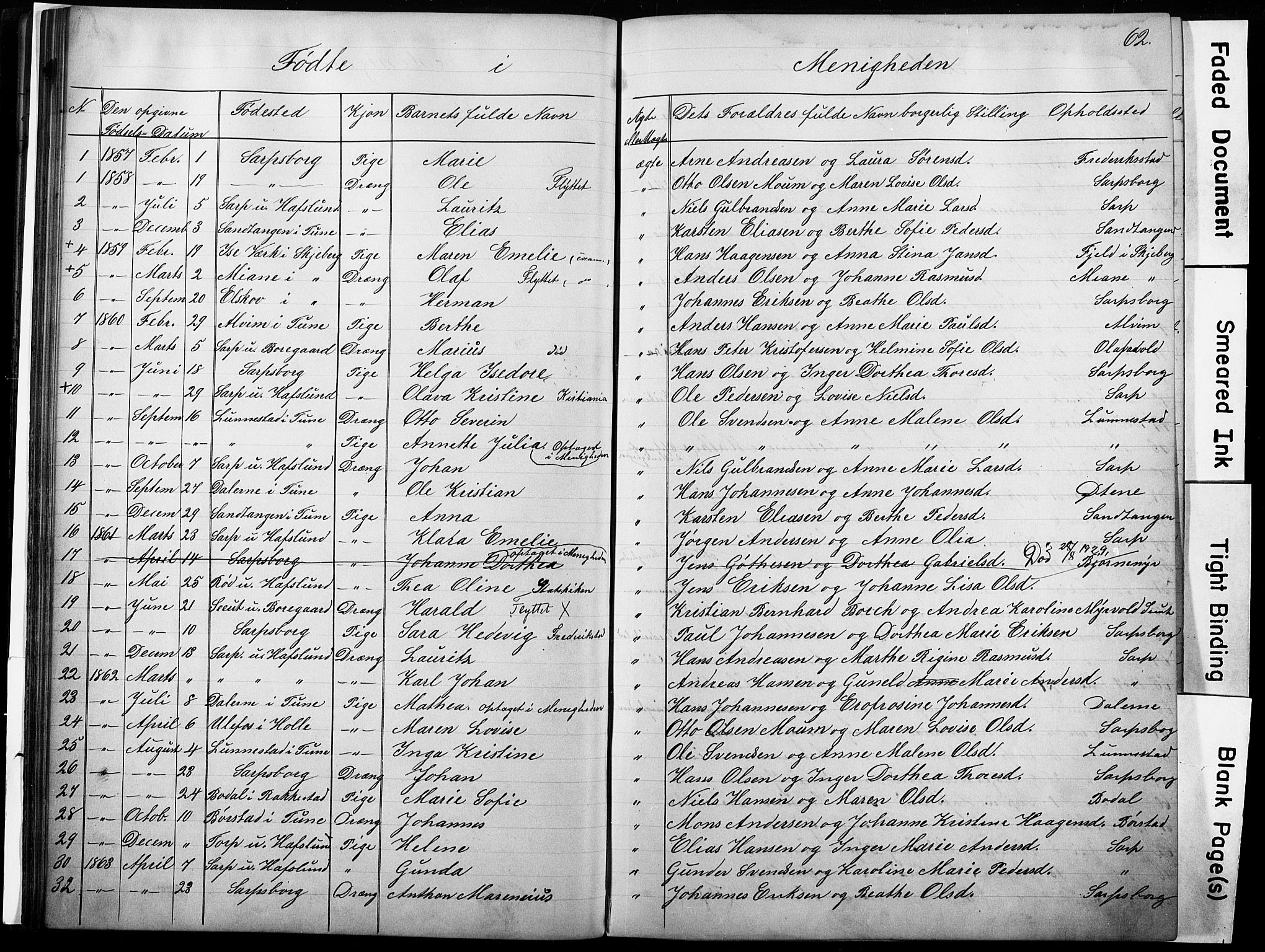 Sarpsborg metodistkirke, SAO/PAO-0233/A/L0002: Dissenter register no. 2, 1856-1890, p. 62