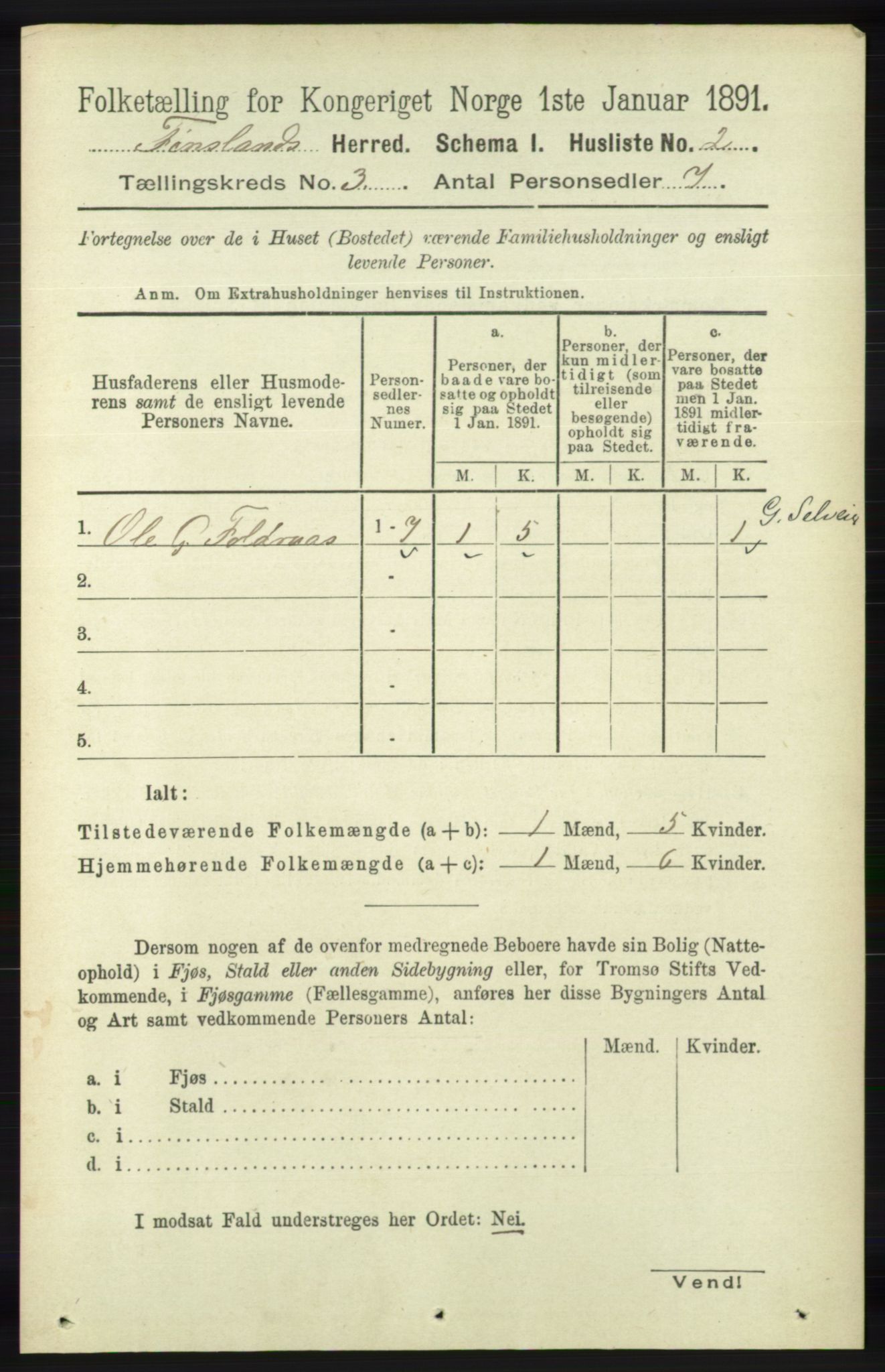 RA, 1891 census for 1023 Finsland, 1891, p. 724