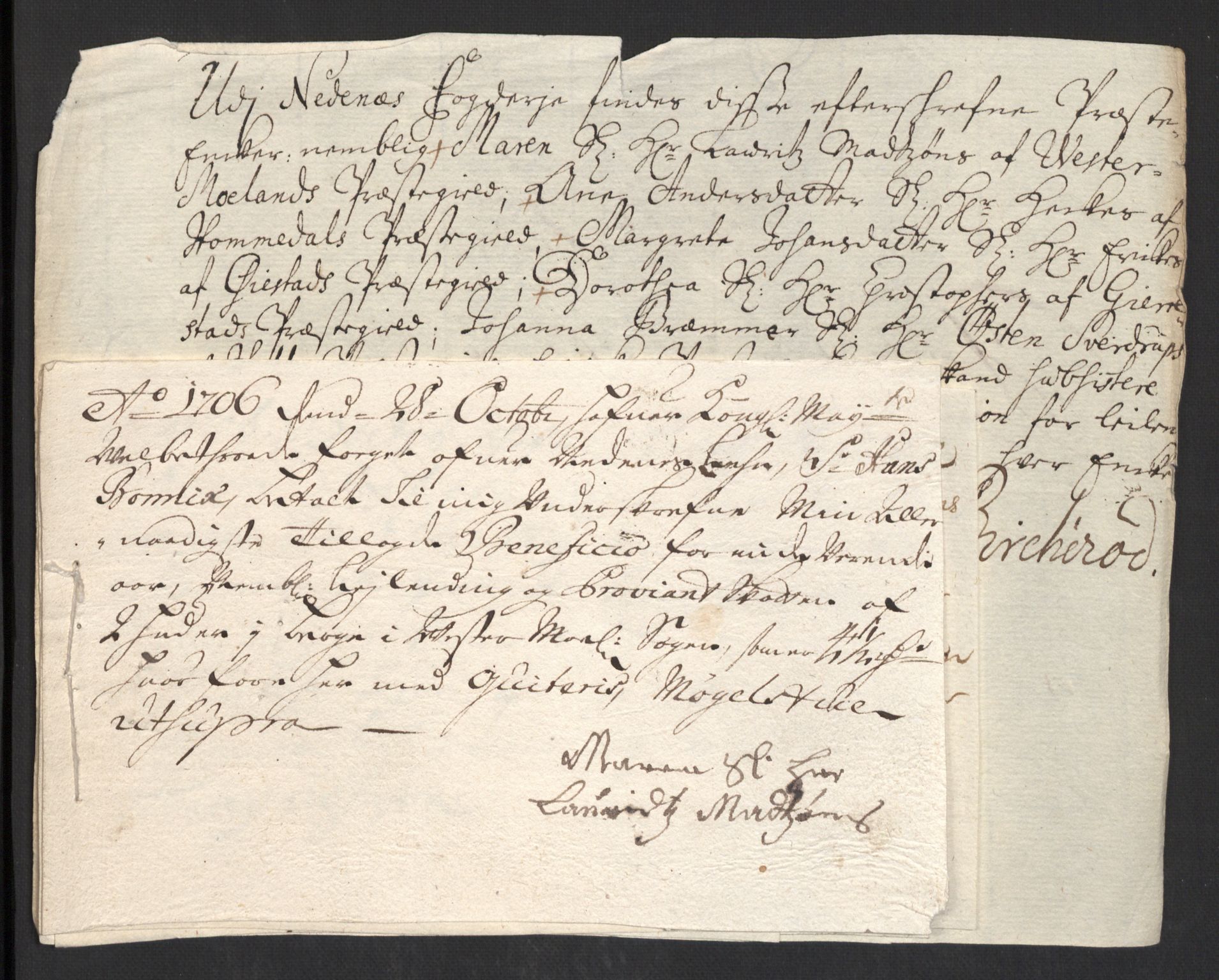 Rentekammeret inntil 1814, Reviderte regnskaper, Fogderegnskap, AV/RA-EA-4092/R39/L2318: Fogderegnskap Nedenes, 1706-1709, p. 62