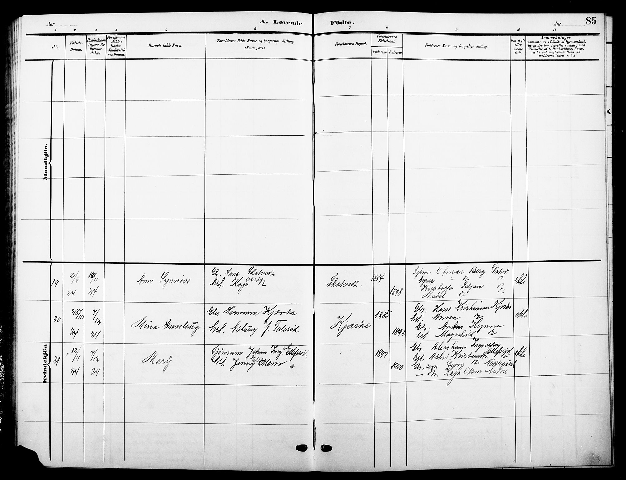 Andebu kirkebøker, AV/SAKO-A-336/G/Ga/L0005: Parish register (copy) no. I 5, 1901-1925, p. 85