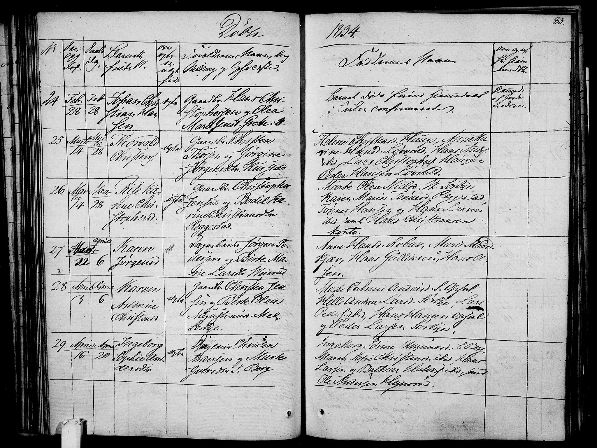 Våle kirkebøker, AV/SAKO-A-334/F/Fa/L0008: Parish register (official) no. I 8, 1824-1844, p. 83