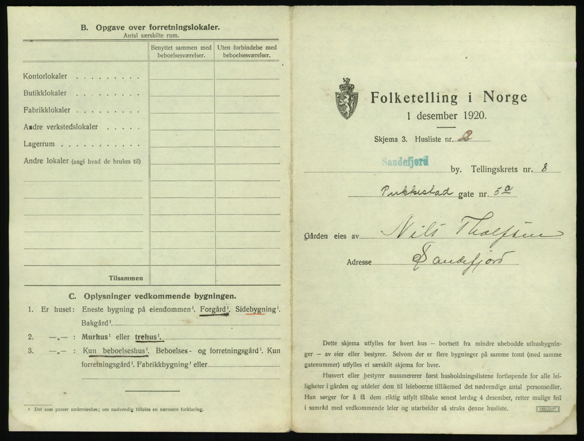 SAKO, 1920 census for Sandefjord, 1920, p. 910