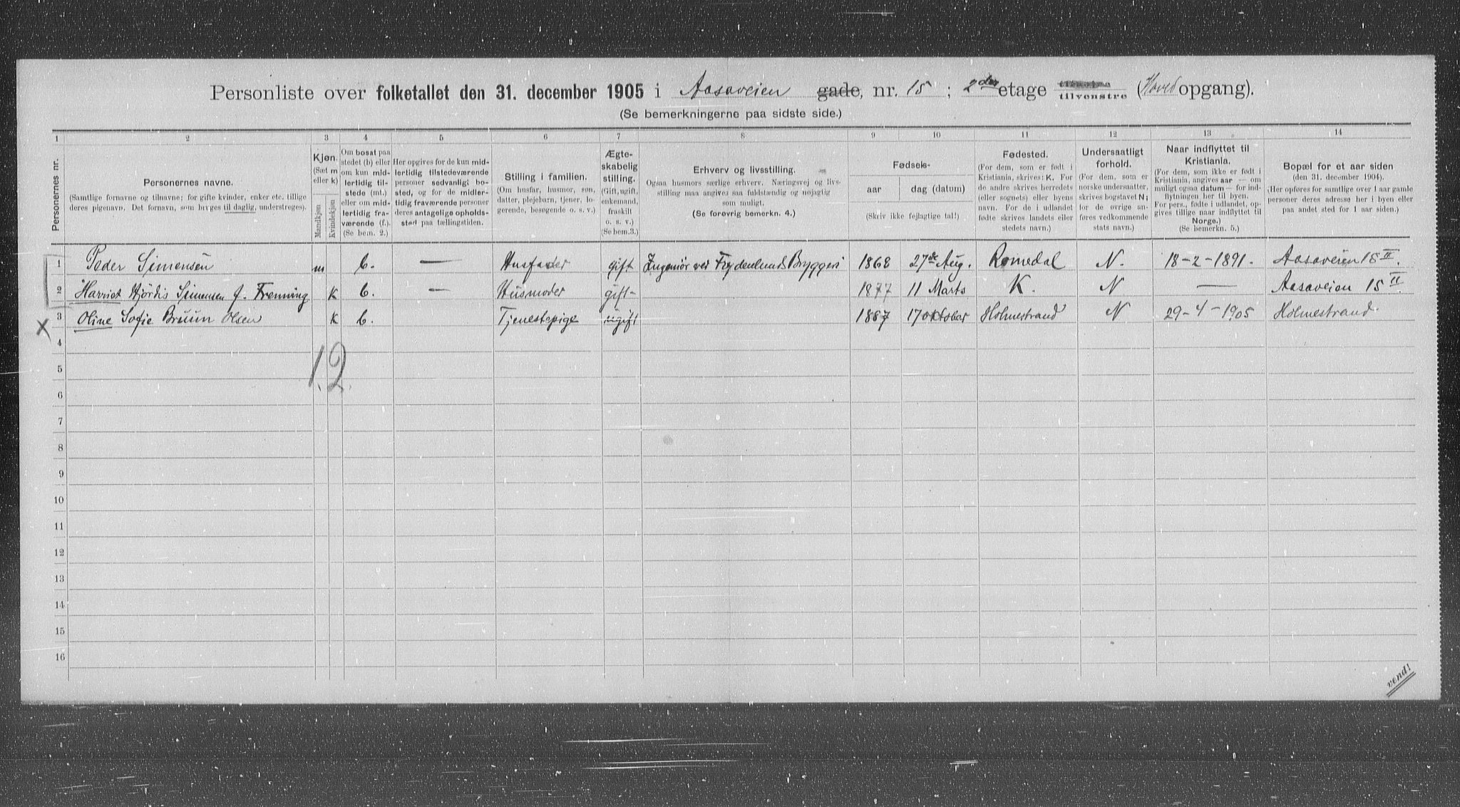 OBA, Municipal Census 1905 for Kristiania, 1905, p. 68886