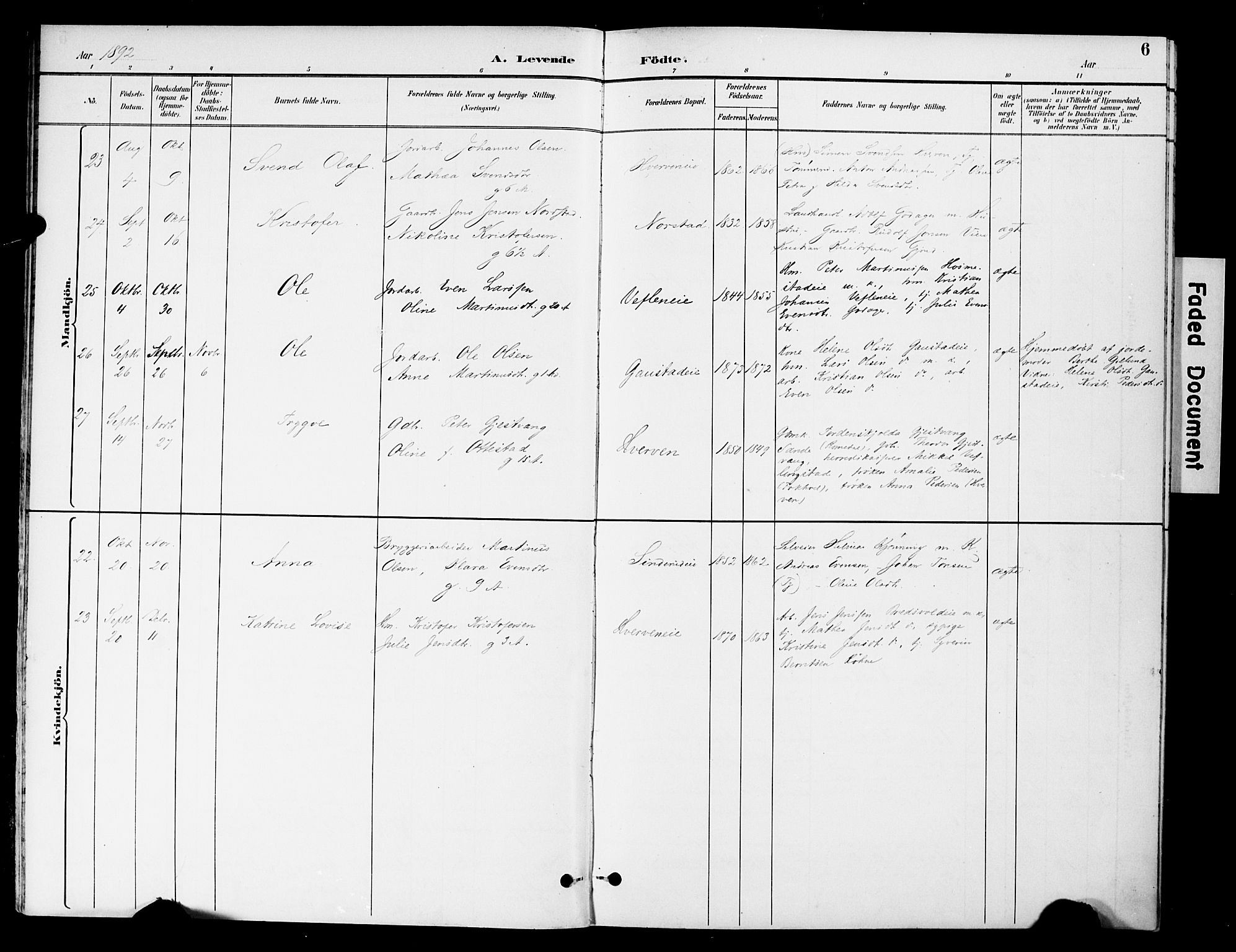 Stange prestekontor, AV/SAH-PREST-002/K/L0021: Parish register (official) no. 21, 1891-1902, p. 6