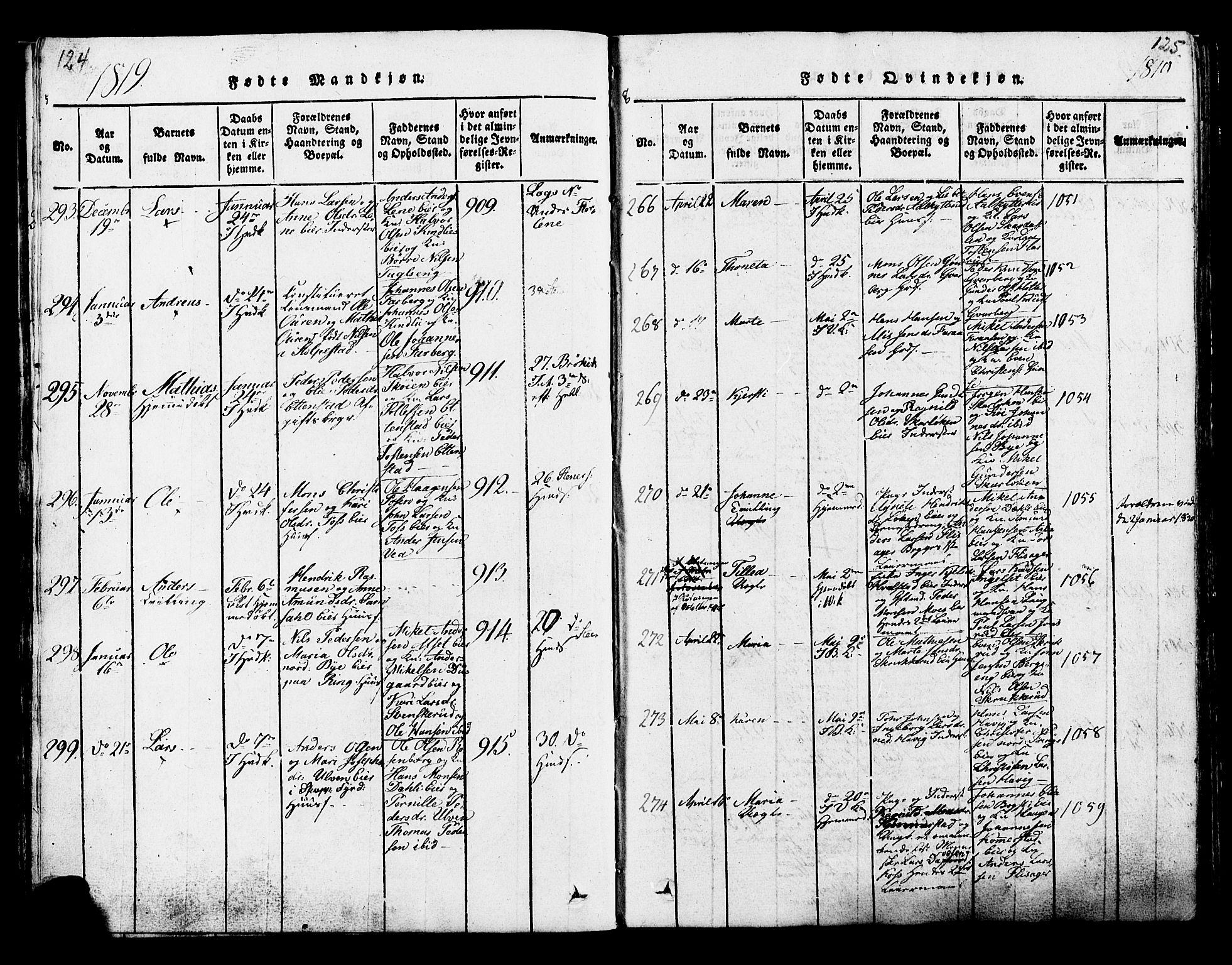 Ringsaker prestekontor, AV/SAH-PREST-014/K/Ka/L0005: Parish register (official) no. 5, 1814-1826, p. 124-125