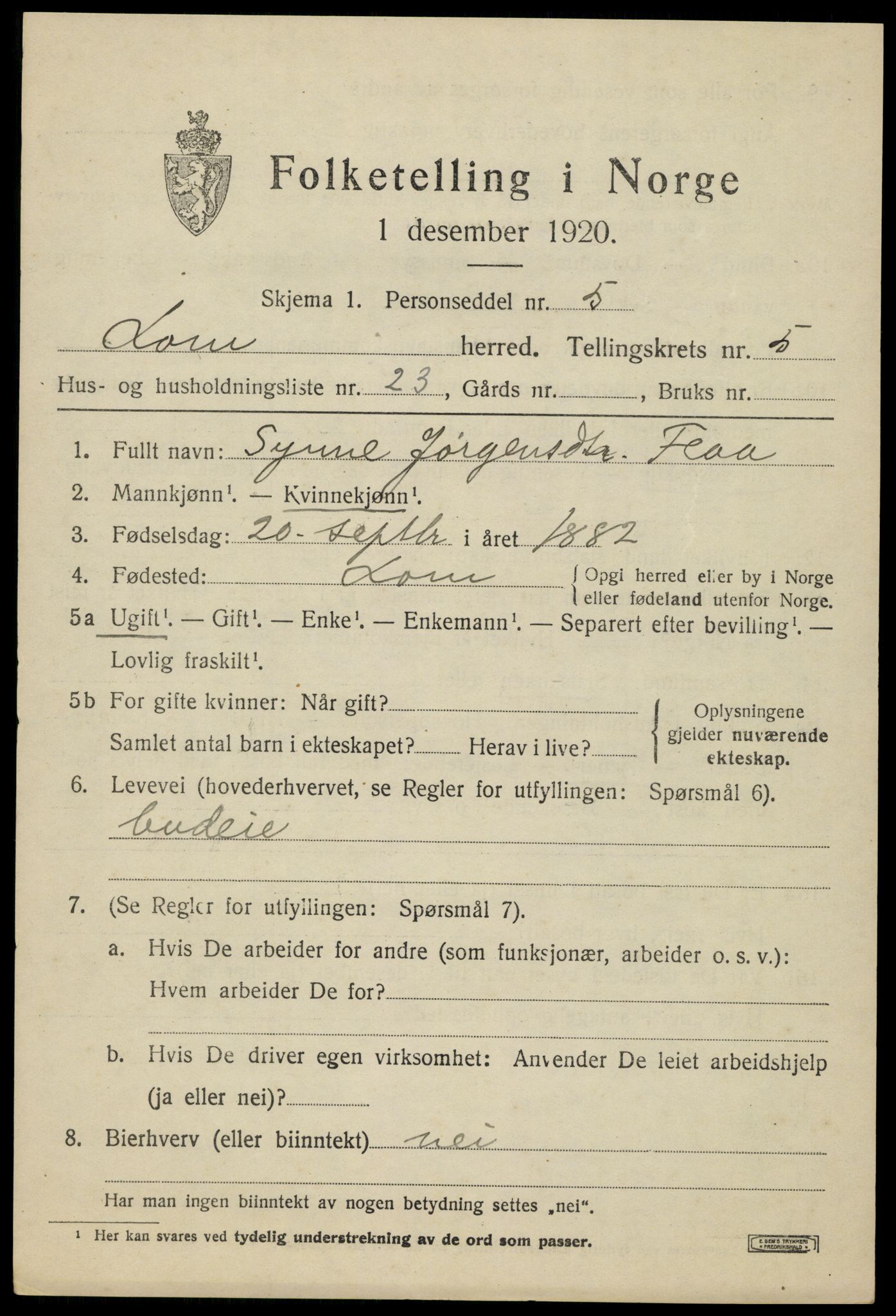 SAH, 1920 census for Lom, 1920, p. 3400