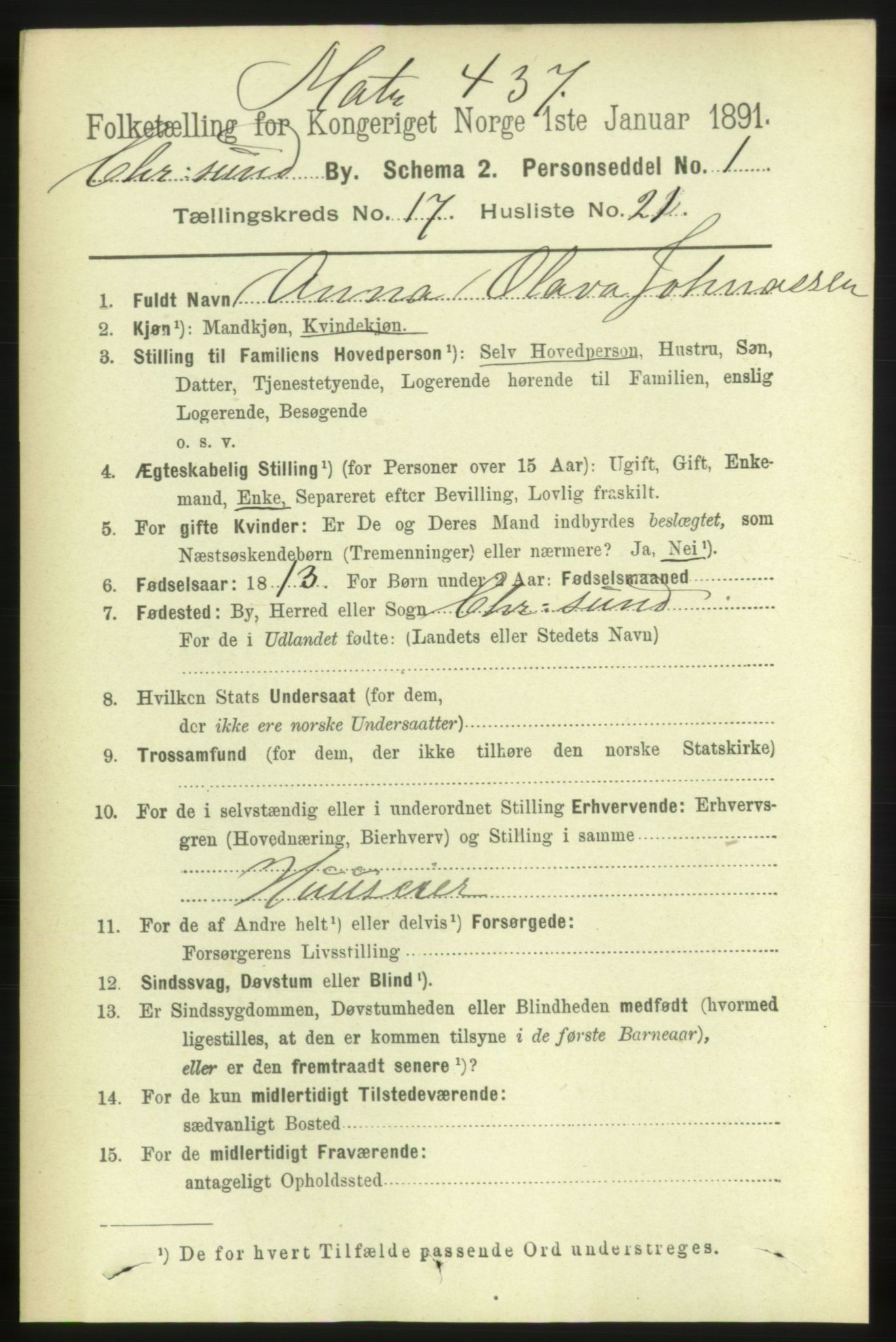 RA, 1891 census for 1503 Kristiansund, 1891, p. 11810