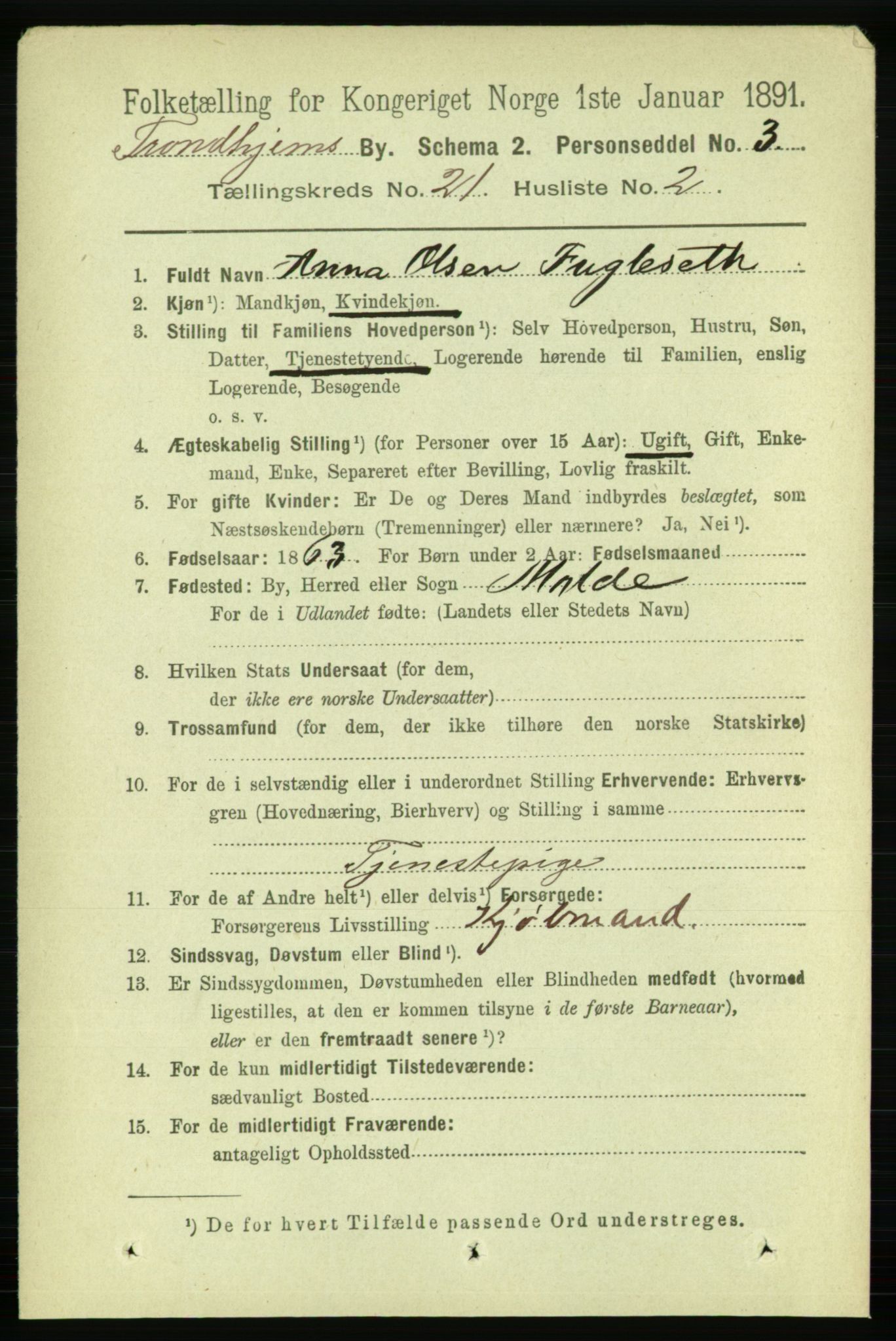 RA, 1891 census for 1601 Trondheim, 1891, p. 15881