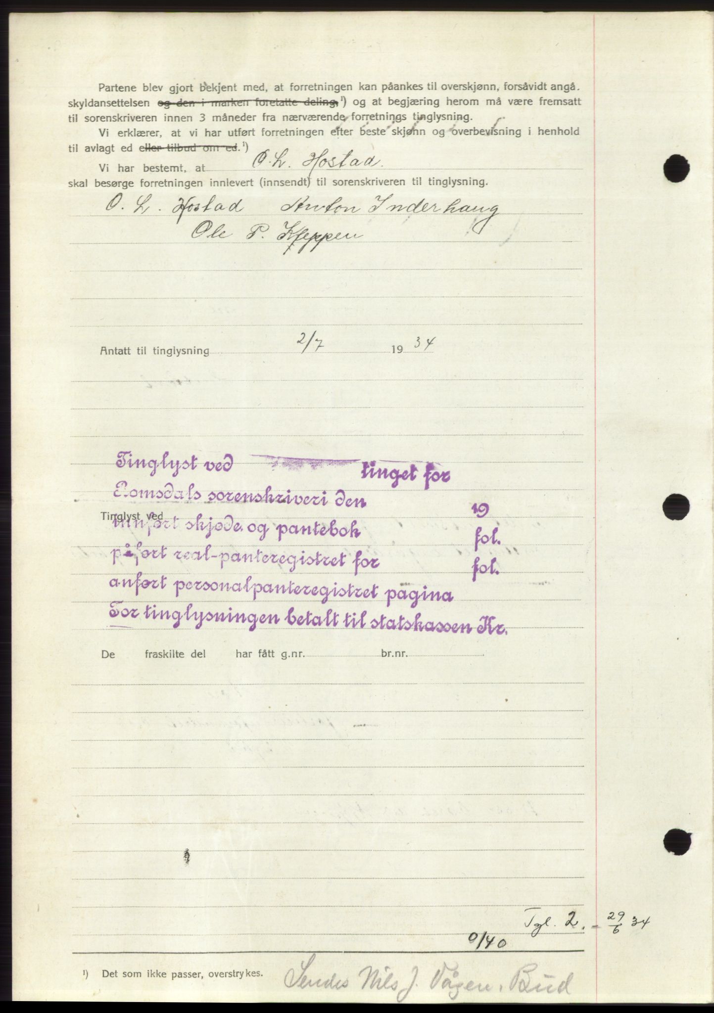 Romsdal sorenskriveri, AV/SAT-A-4149/1/2/2C/L0065: Mortgage book no. 59, 1934-1934, Deed date: 02.07.1934