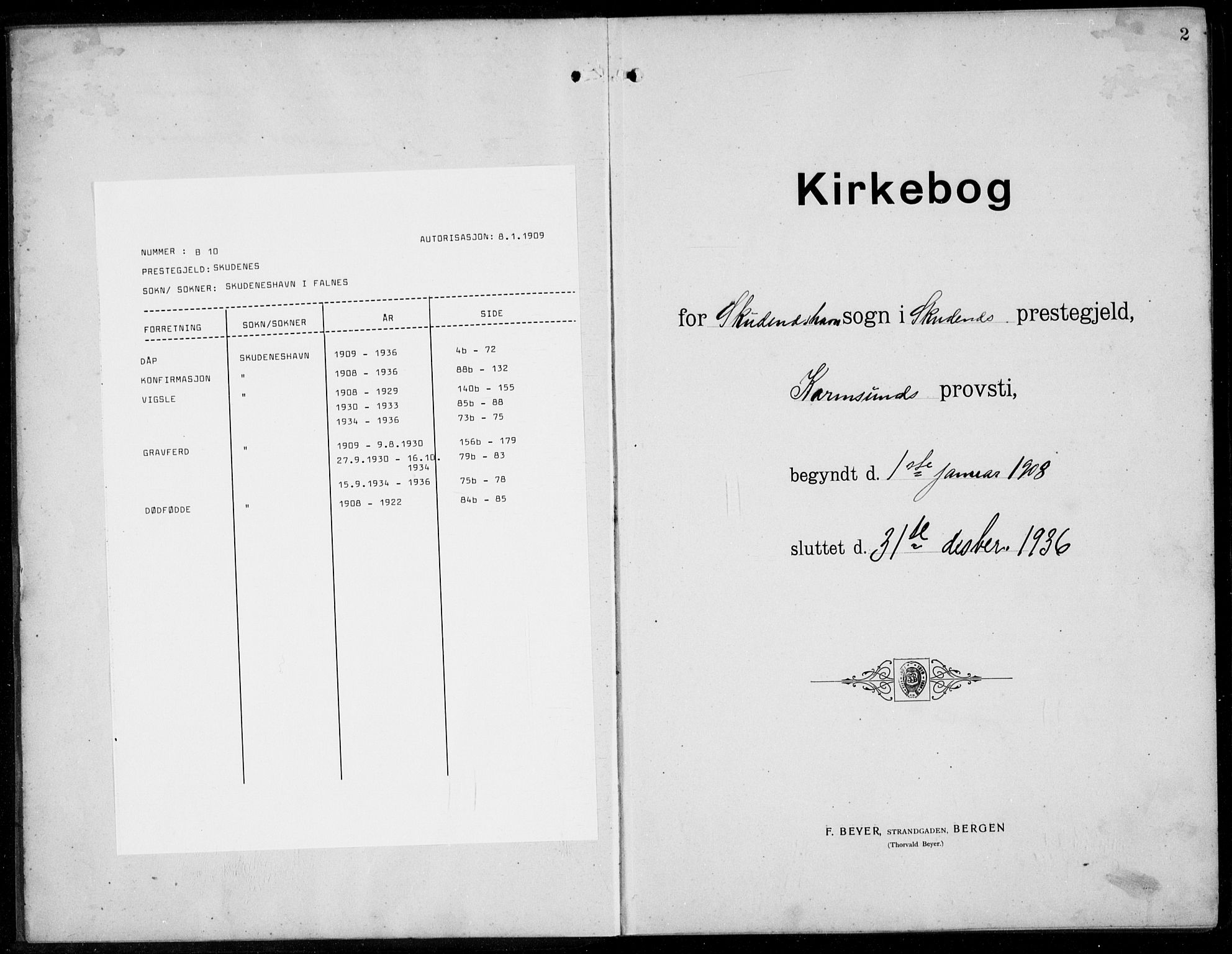 Skudenes sokneprestkontor, AV/SAST-A -101849/H/Ha/Hab/L0010: Parish register (copy) no. B 10, 1908-1936, p. 2