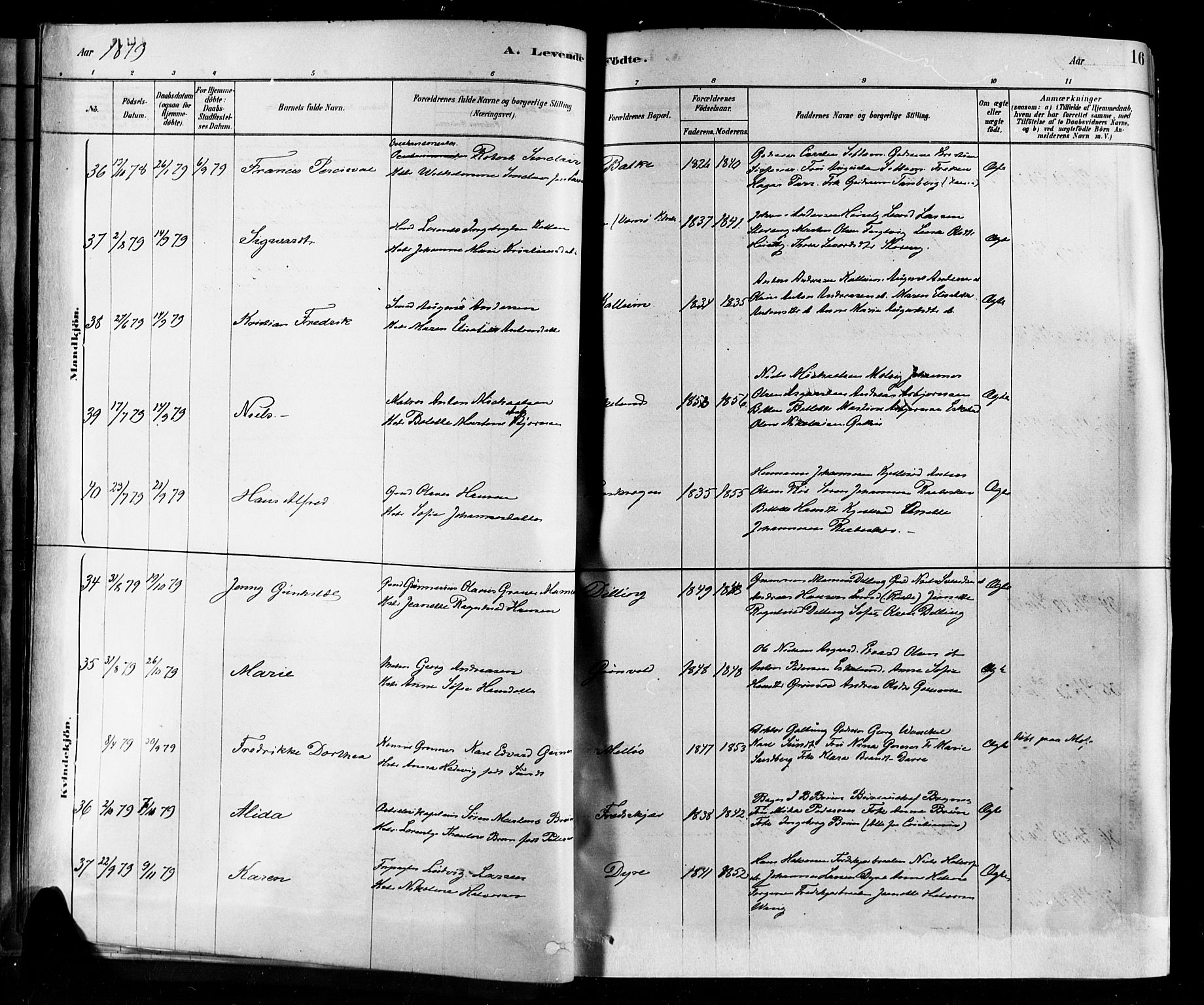 Rygge prestekontor Kirkebøker, AV/SAO-A-10084b/F/Fa/L0007: Parish register (official) no. 7, 1878-1904, p. 16