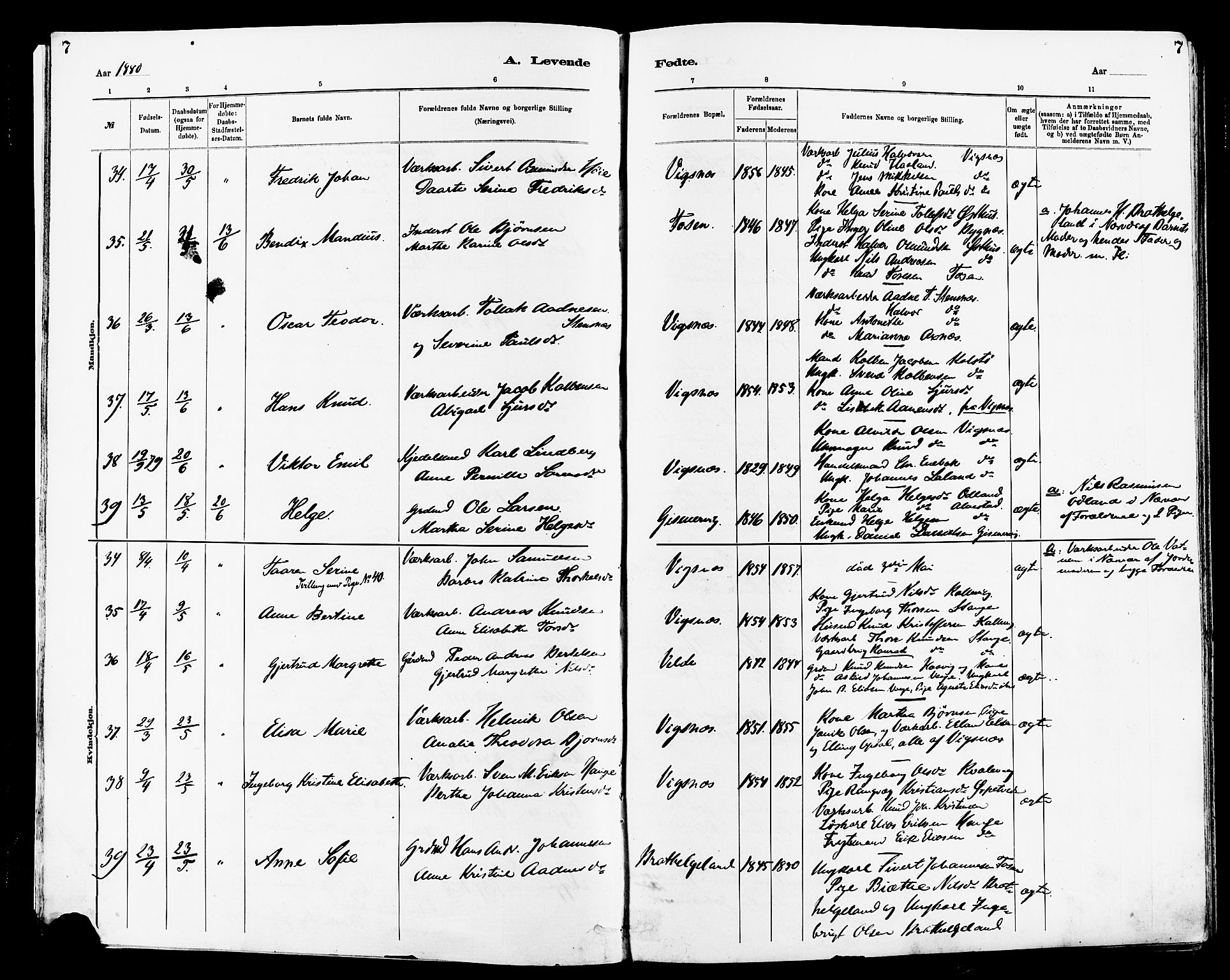 Avaldsnes sokneprestkontor, SAST/A -101851/H/Ha/Haa/L0014: Parish register (official) no. A 14, 1880-1889, p. 7
