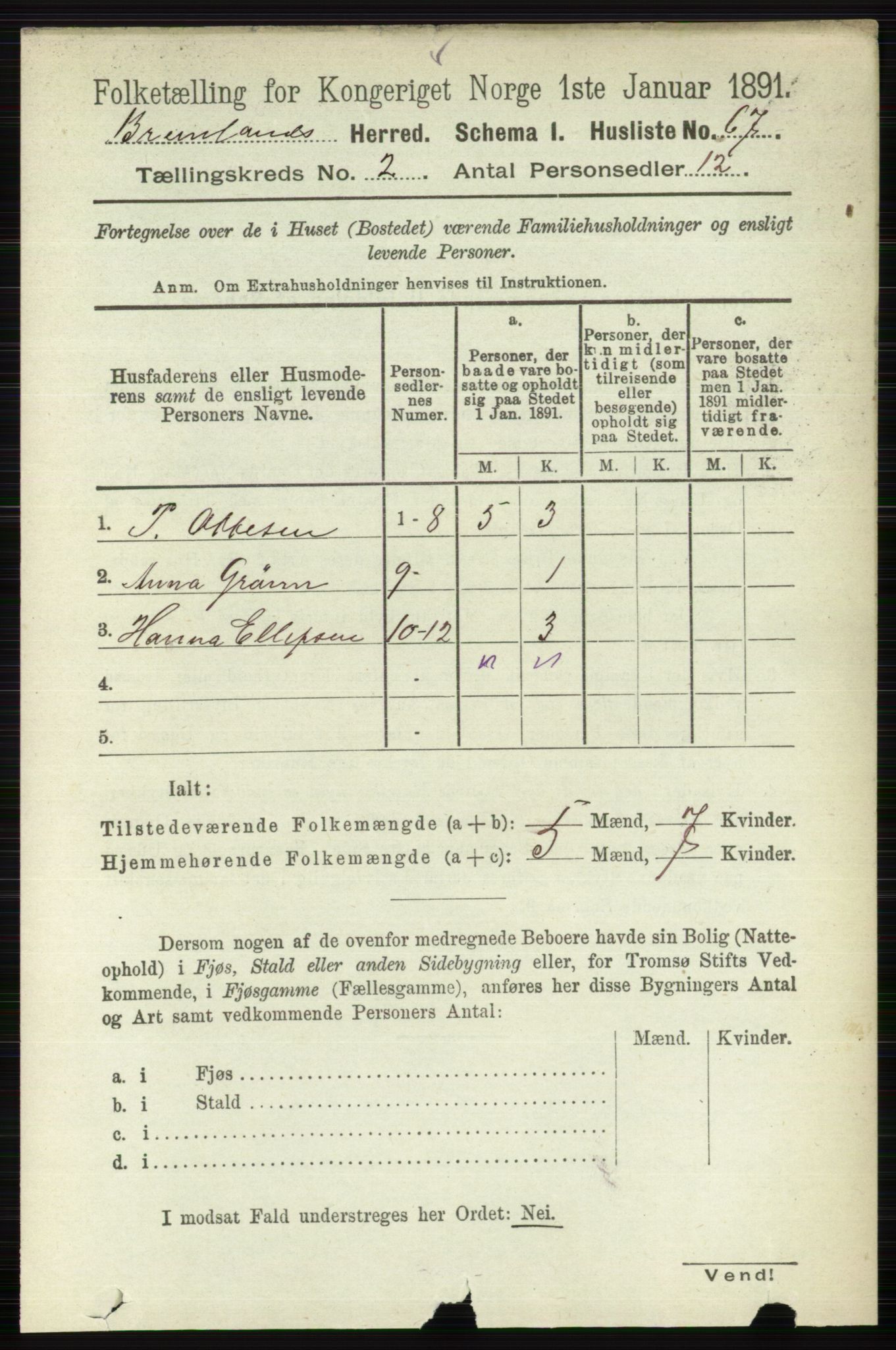 RA, 1891 census for 0726 Brunlanes, 1891, p. 673