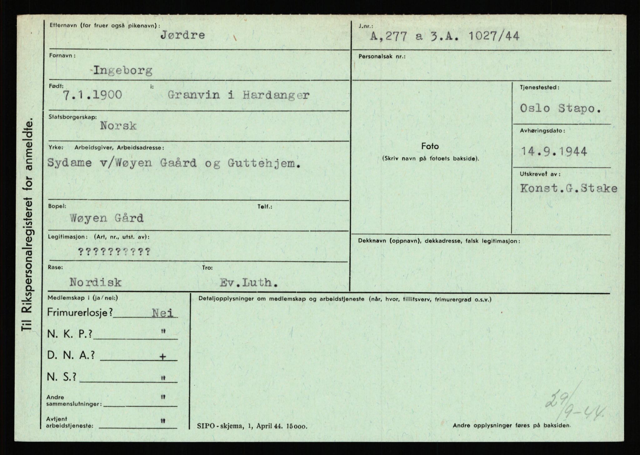 Statspolitiet - Hovedkontoret / Osloavdelingen, AV/RA-S-1329/C/Ca/L0008: Johan(nes)sen - Knoph, 1943-1945, p. 2711