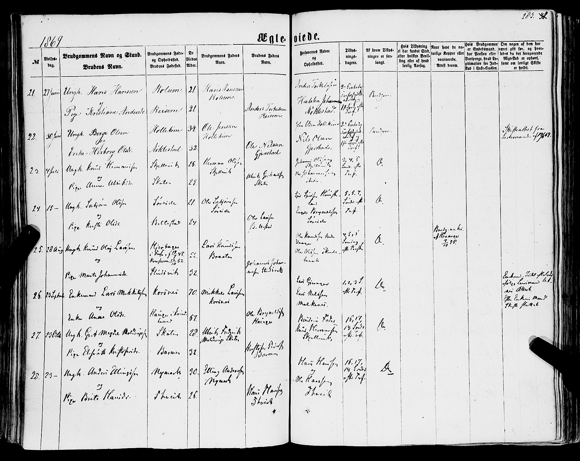 Tysnes sokneprestembete, SAB/A-78601/H/Haa: Parish register (official) no. A 11, 1860-1871, p. 283