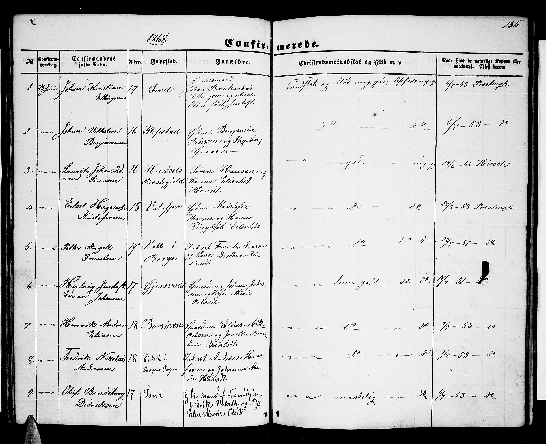 Ministerialprotokoller, klokkerbøker og fødselsregistre - Nordland, AV/SAT-A-1459/876/L1102: Parish register (copy) no. 876C01, 1852-1886, p. 136