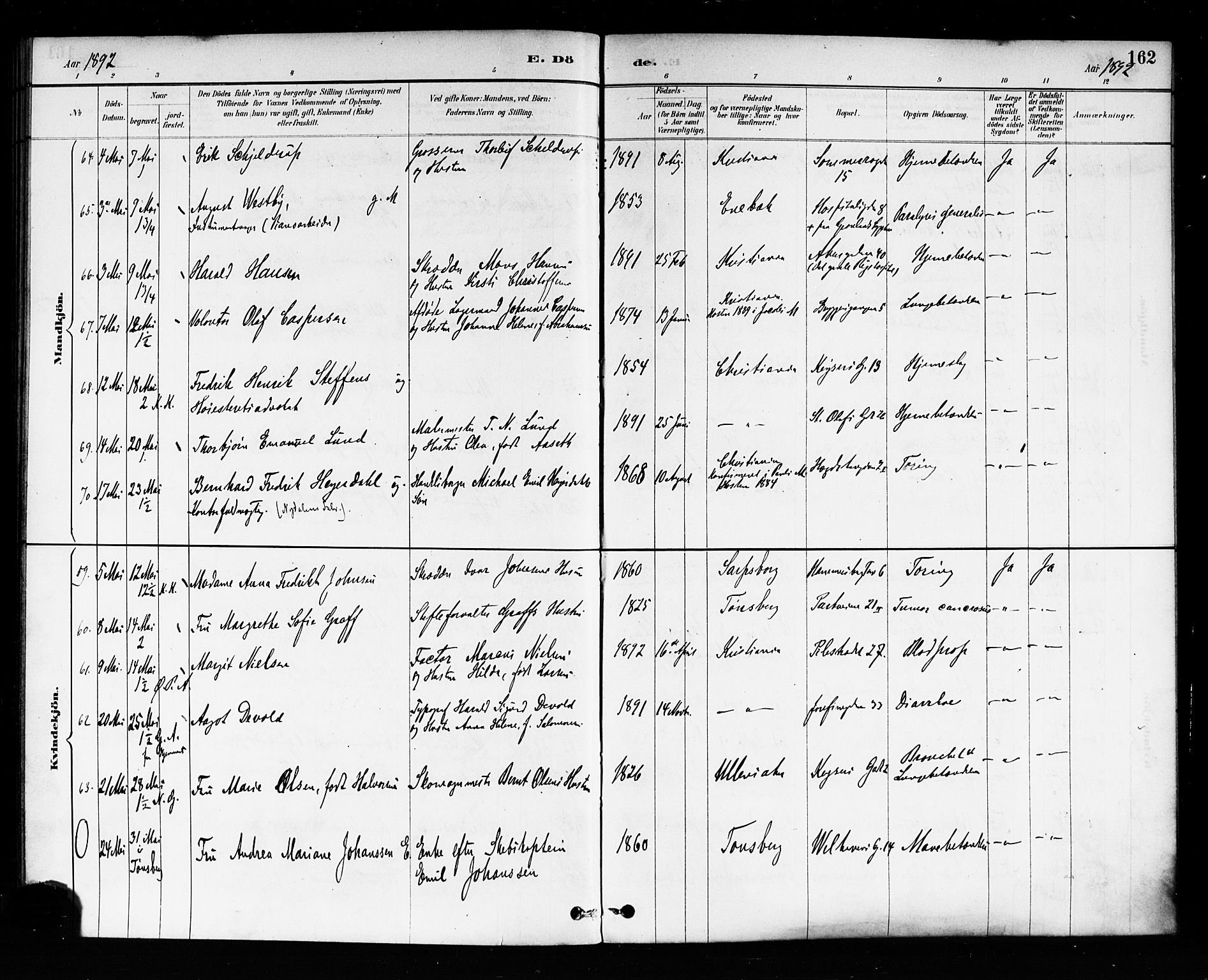 Trefoldighet prestekontor Kirkebøker, AV/SAO-A-10882/F/Fd/L0003: Parish register (official) no. IV 3, 1885-1896, p. 162